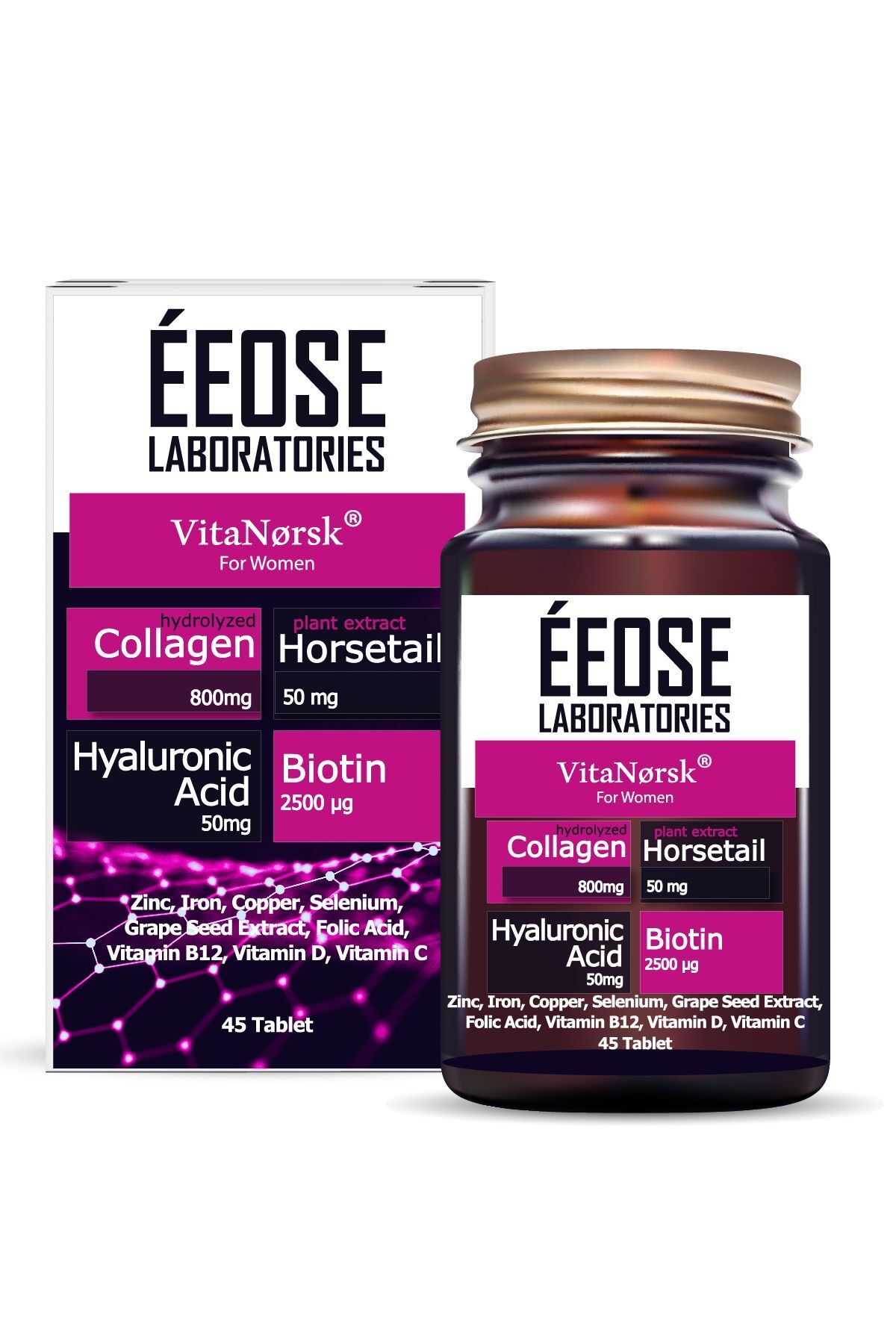 Eeose Collagen Tablet ( Kollajen + Hyaluronik Asit + Atkuyruğu + Biotin + C Vitamini) 45 Tablet