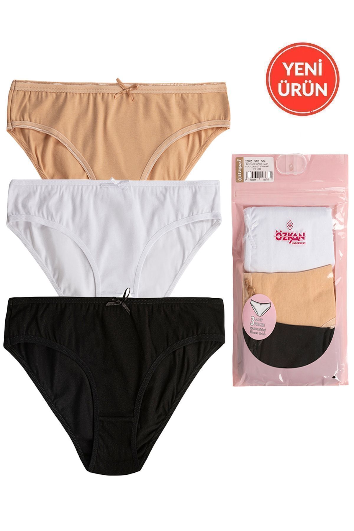 ÖZKAN underwear Özkan 25805 Kadın 3'lü Paket Pamuklu Esnek Rahat Slip Bikini Külot