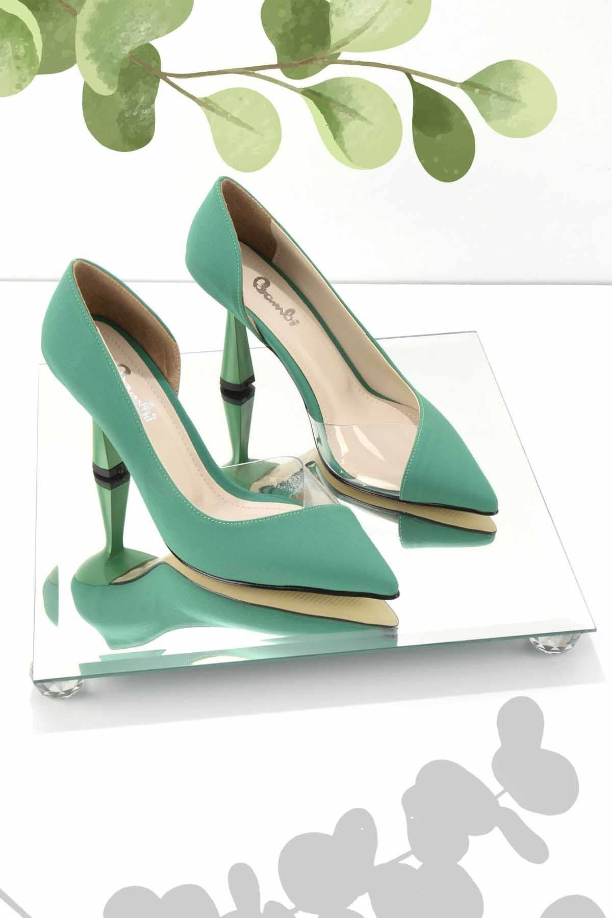 Bambi Mat Yeşil Saten Kadın Klasik Topuklu Ayakkabı K01992000938