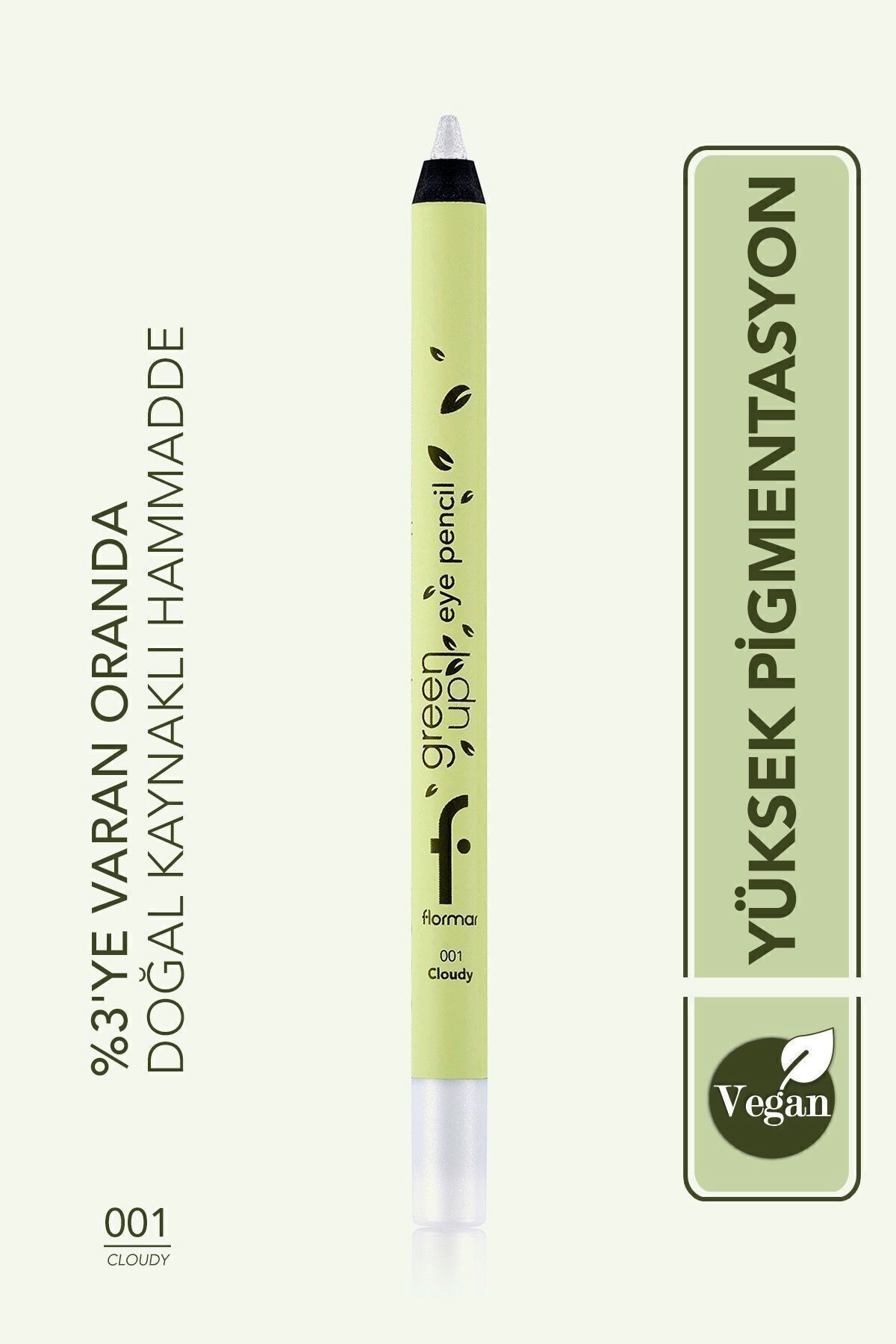 Flormar Uzun Süre Kalıcı Yoğun Pigmentli Green Up Mat Bitişli Vegan Göz Kalemi-001 Cloudy- 8682536079662