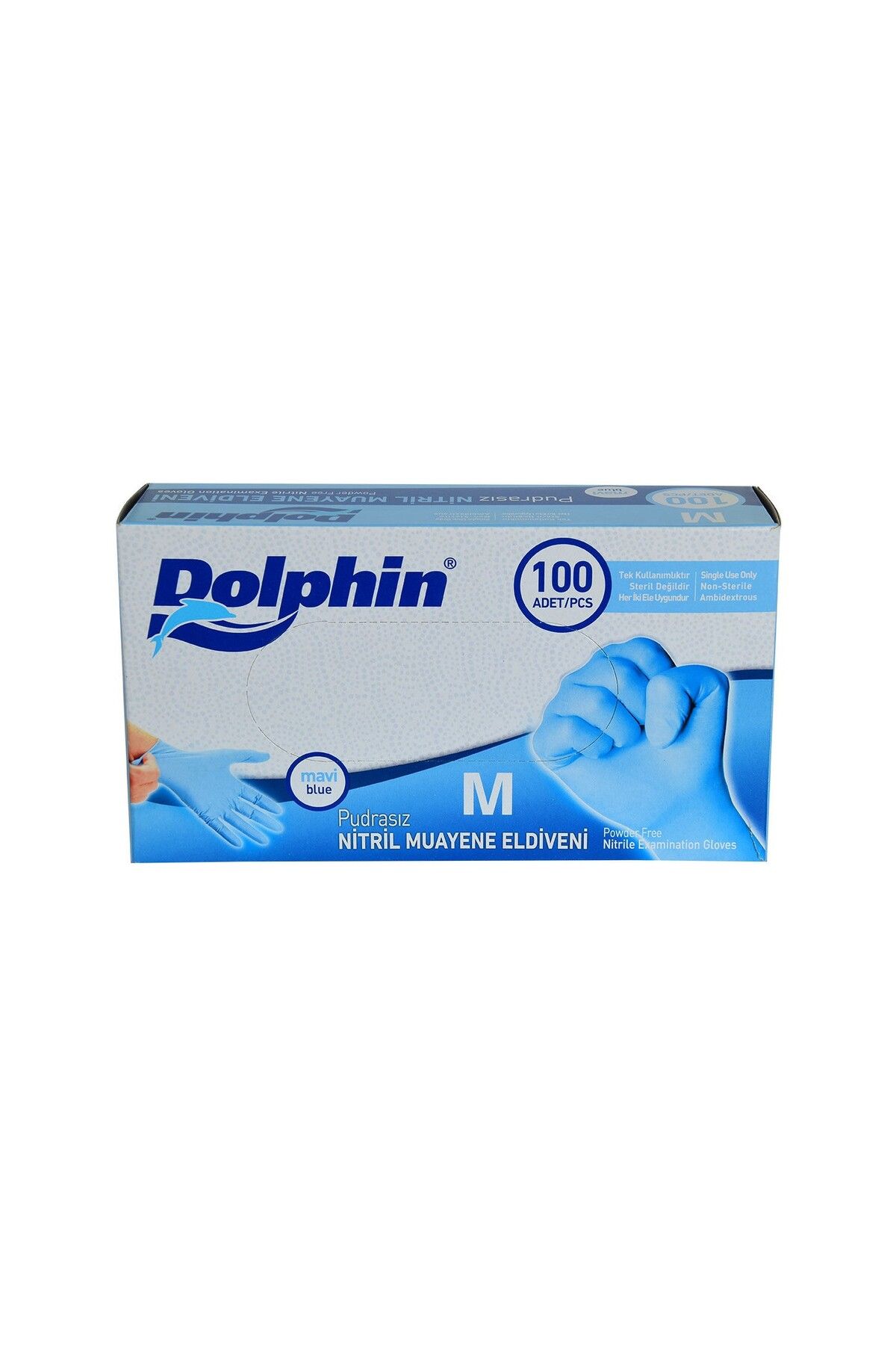 Dolphin Mavi Nitril Eldiven Pudrasız (m) 100lü