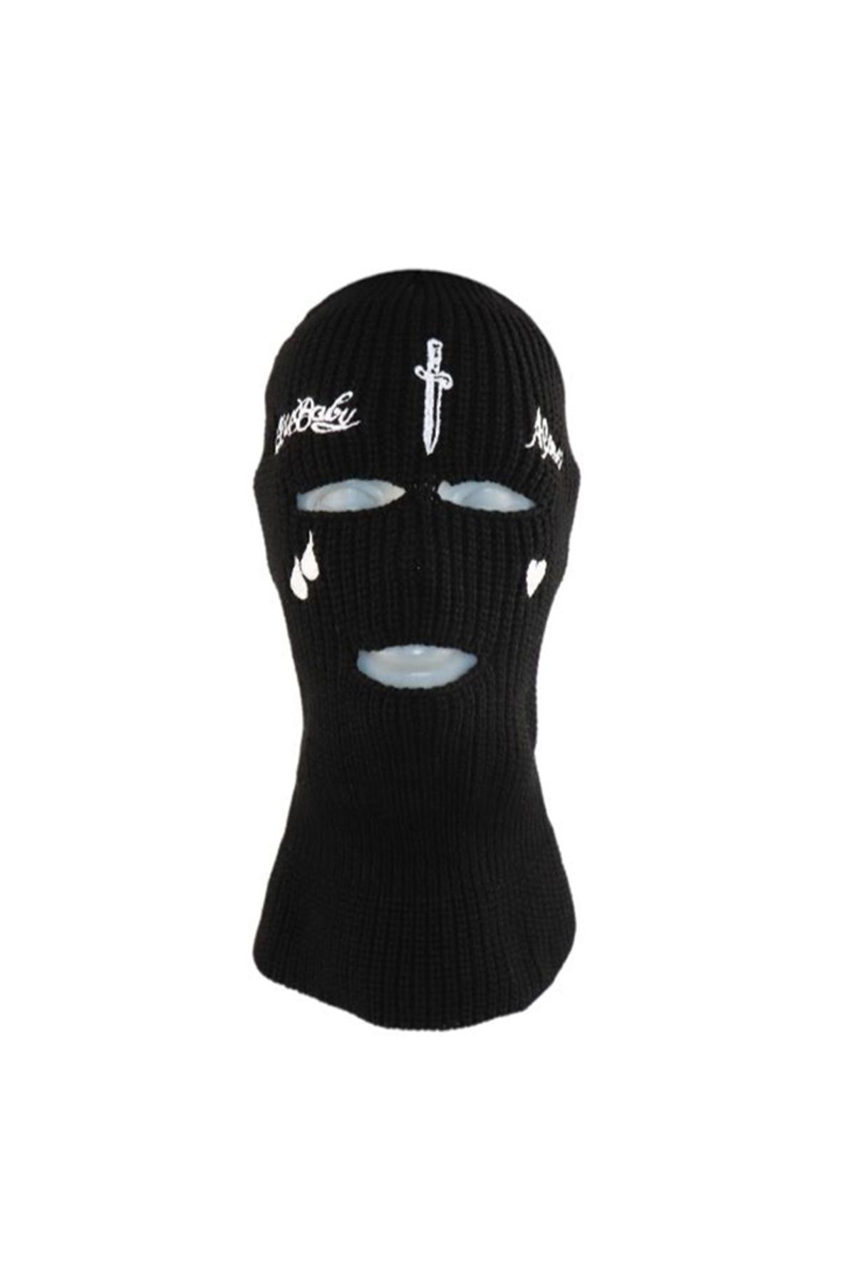 zirve şapka Siyah Kılıç Nakışlı 3 Gözlü Unisex Kar Maskesi
