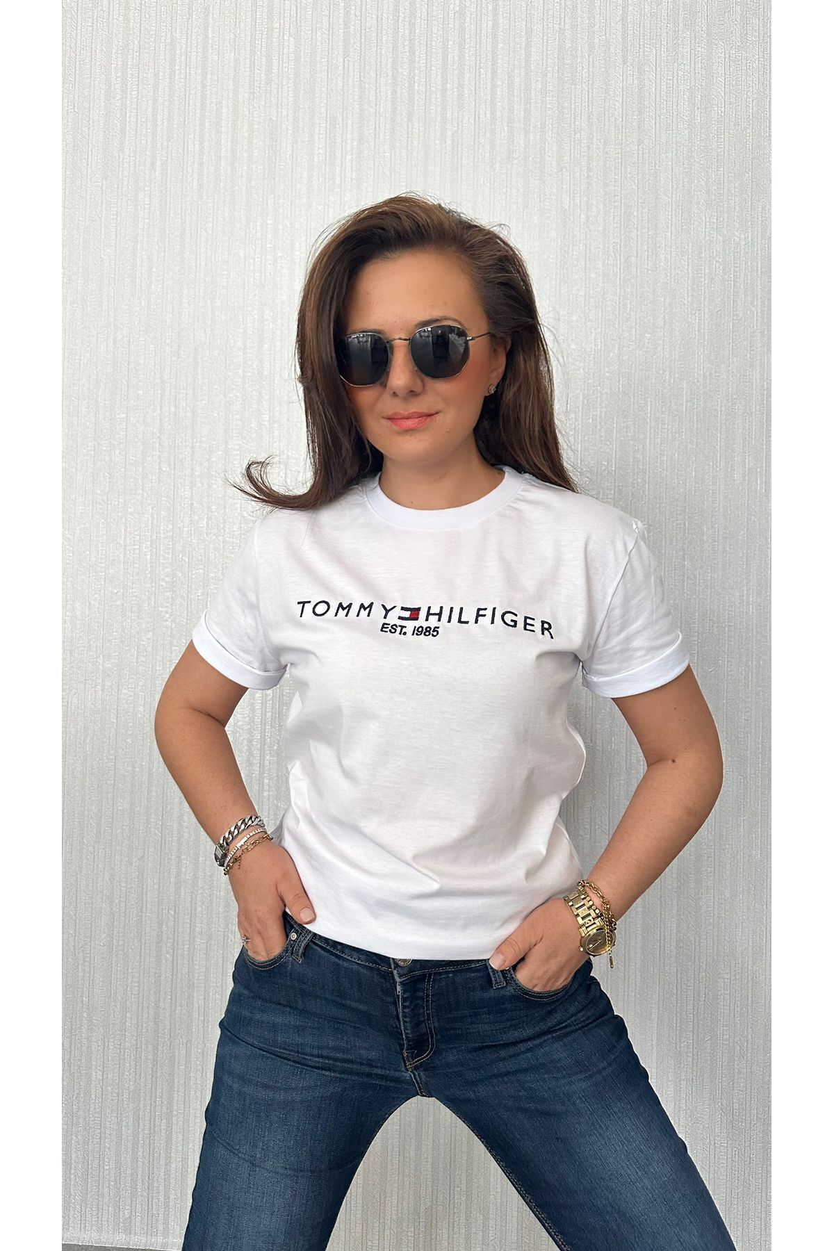 Moda Pena Beyaz yazı baskı tshirt