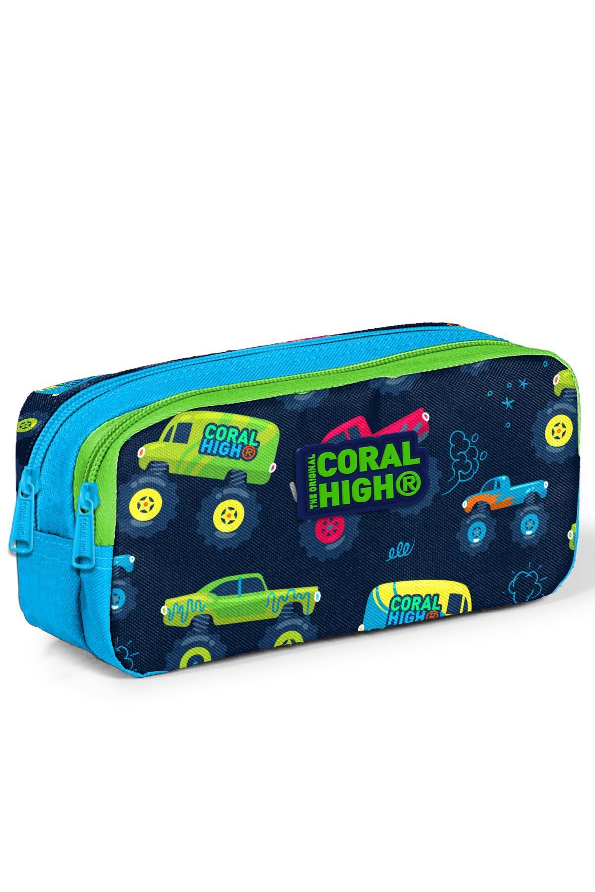 Yaygan Çanta Coral High Kids Mavi Lacivert Monster Truck Desenli İki Bölmeli Kalem Çantası 22285