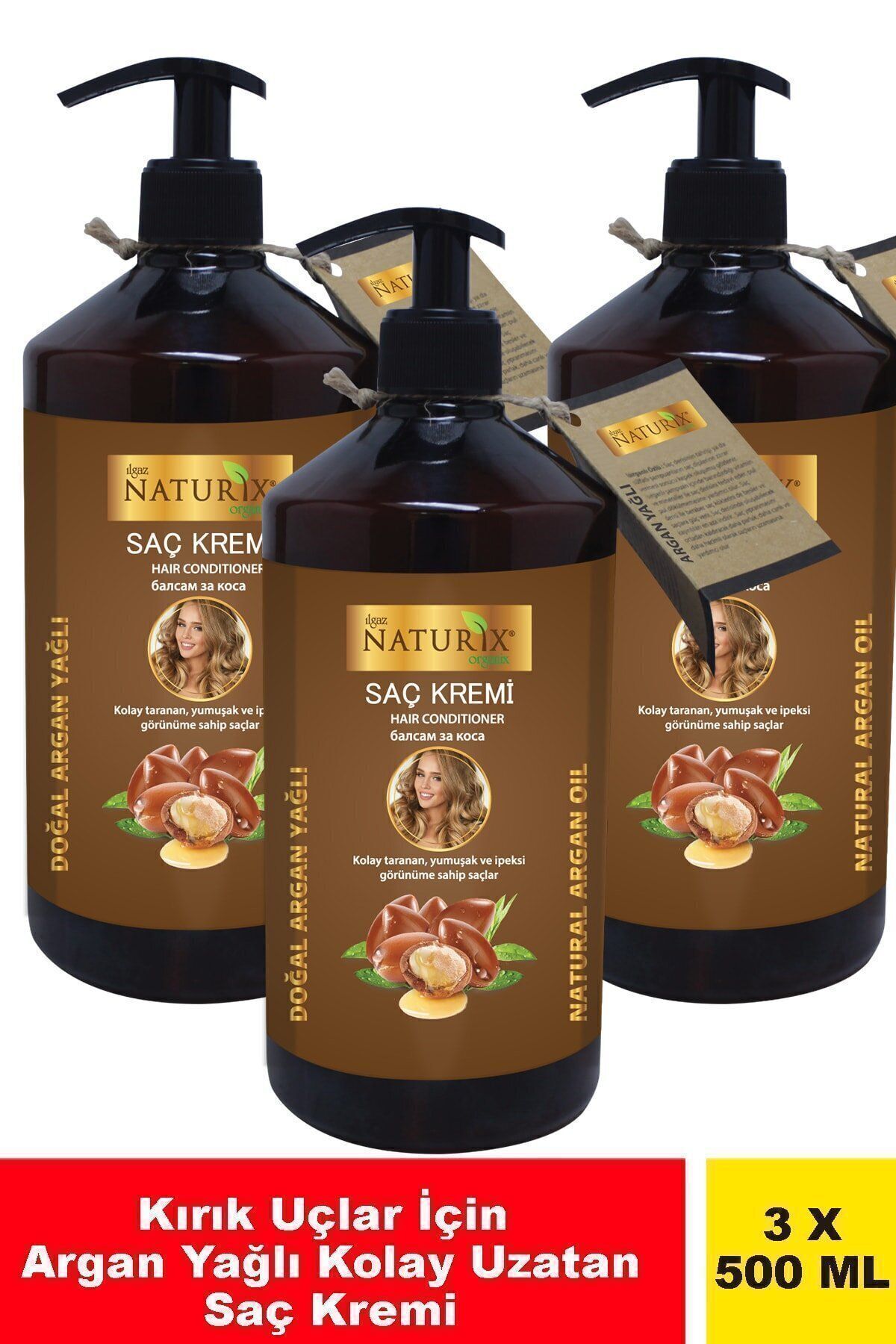 Ilgaz Naturix Organix Bitkisel 3'lü Argan Yağlı 500 ml Saç Bakım Kremi Argan Saç Kremi Onarıcı Bakım Kremi