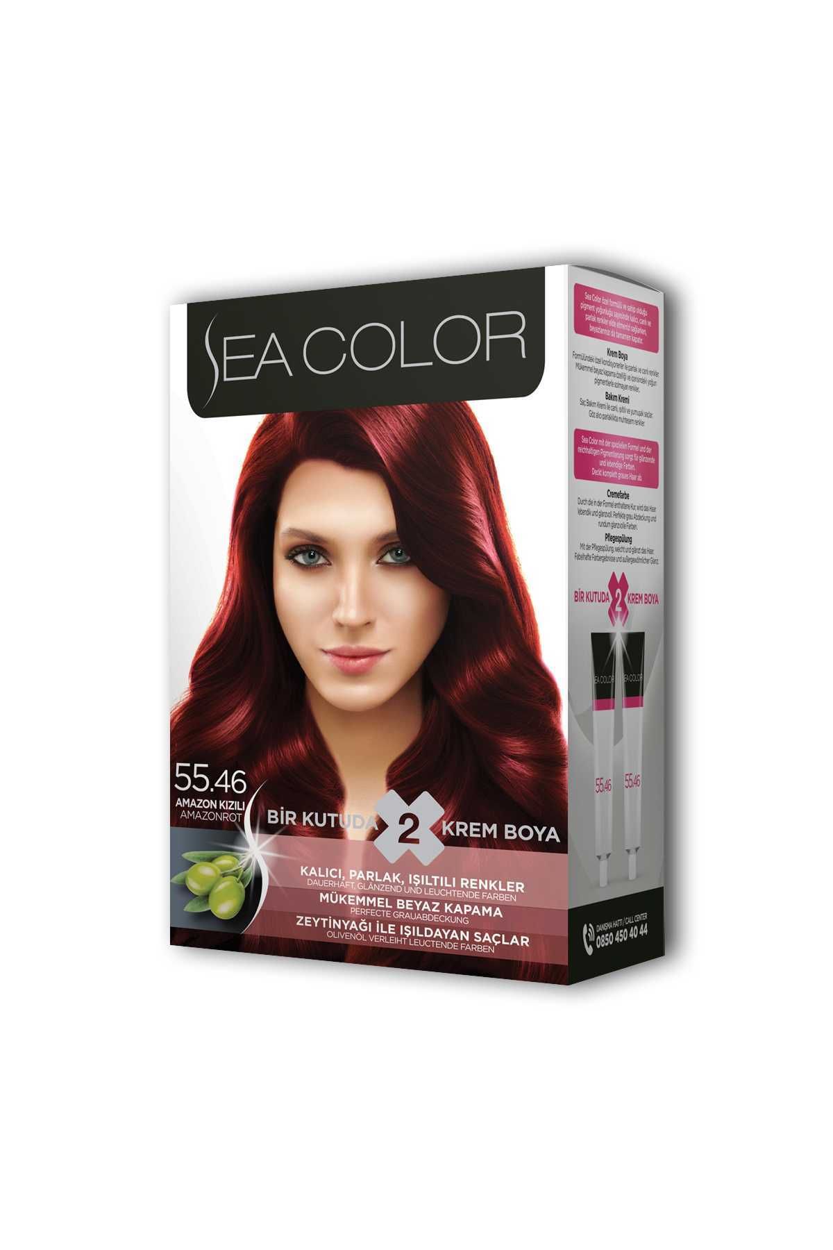 Sea Color 2 Tüp Krem Saç Boyası Seti Amazon Kızılı No:55.46