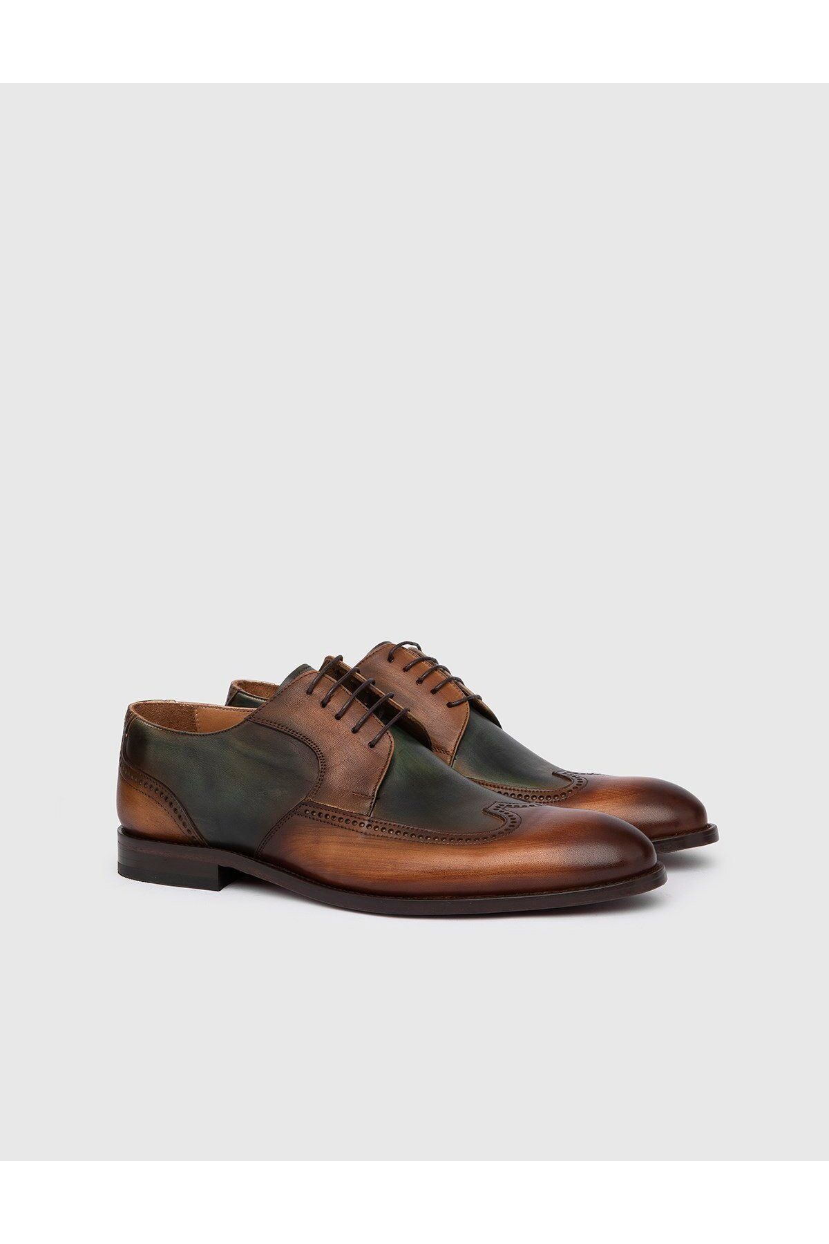 İlvi Asta Hakiki Deri Erkek Taba Yeşil Klasik Ayakkabı