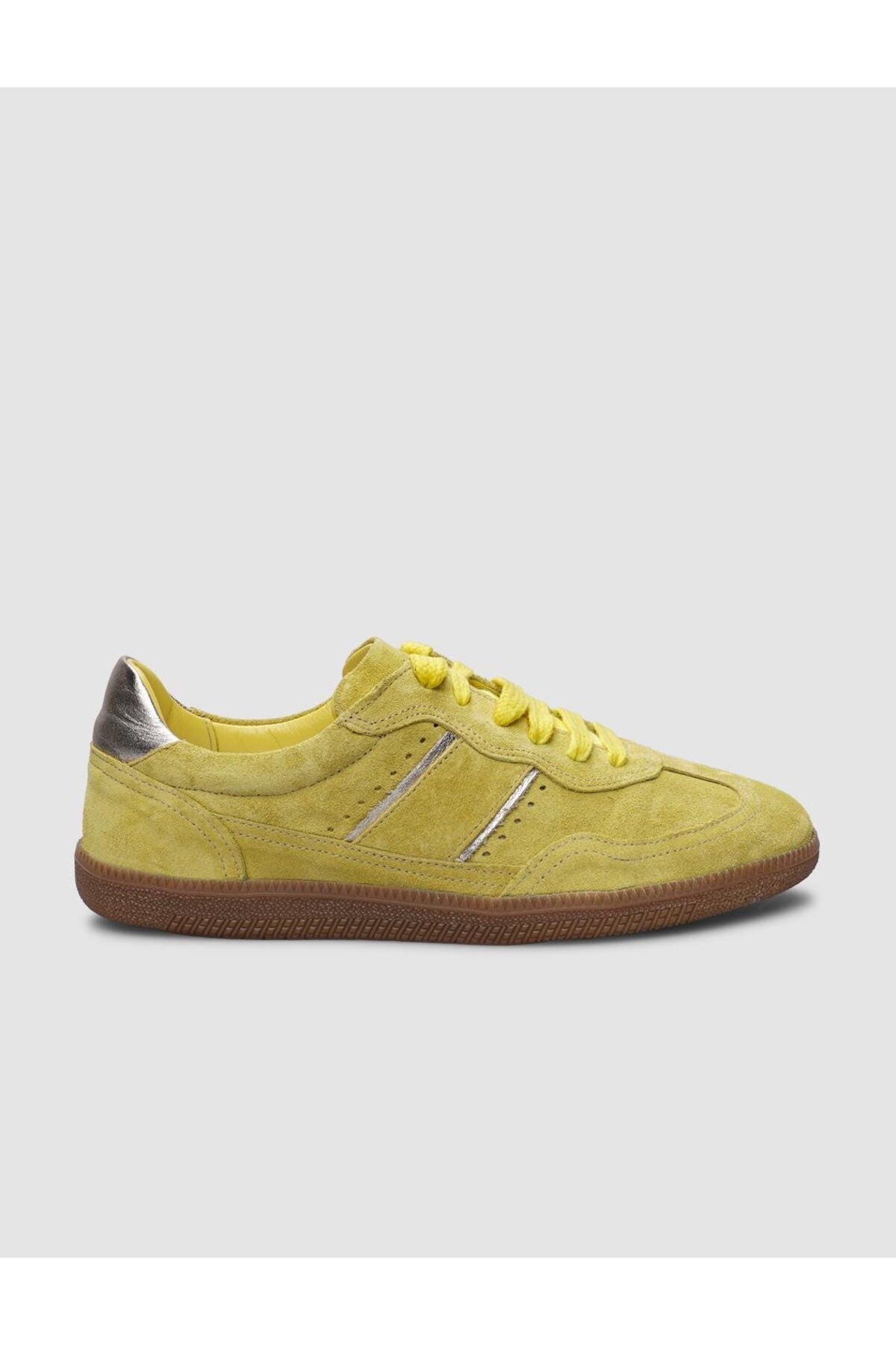 Cabani %100 Hakiki Deri Sarı Süet Bağcıklı Kadın Sneaker