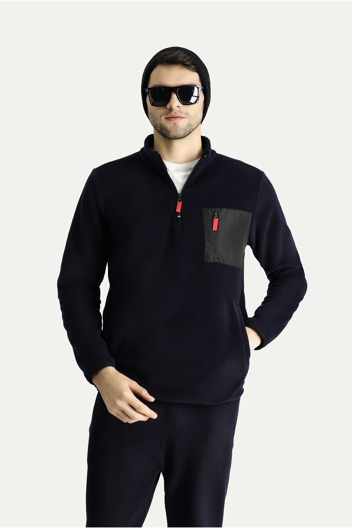 Kiğılı Yarım Fermuarlı Polar Sweatshirt