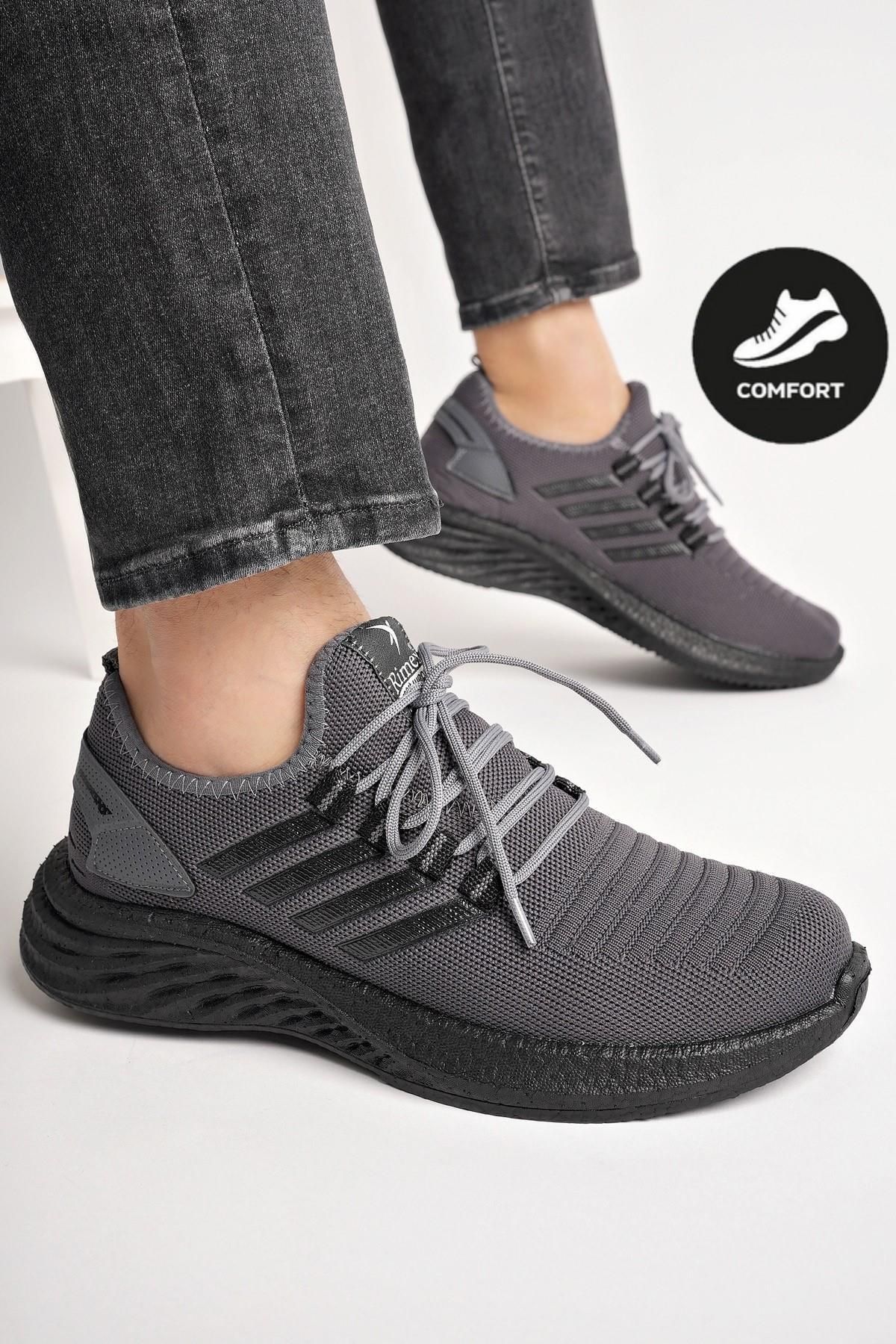 Muggo Montag Garantili Günlük Ortopedik Kaymaz Taban Bağcıklı Çizgili Erkek Sneaker Spor Ayakkabı