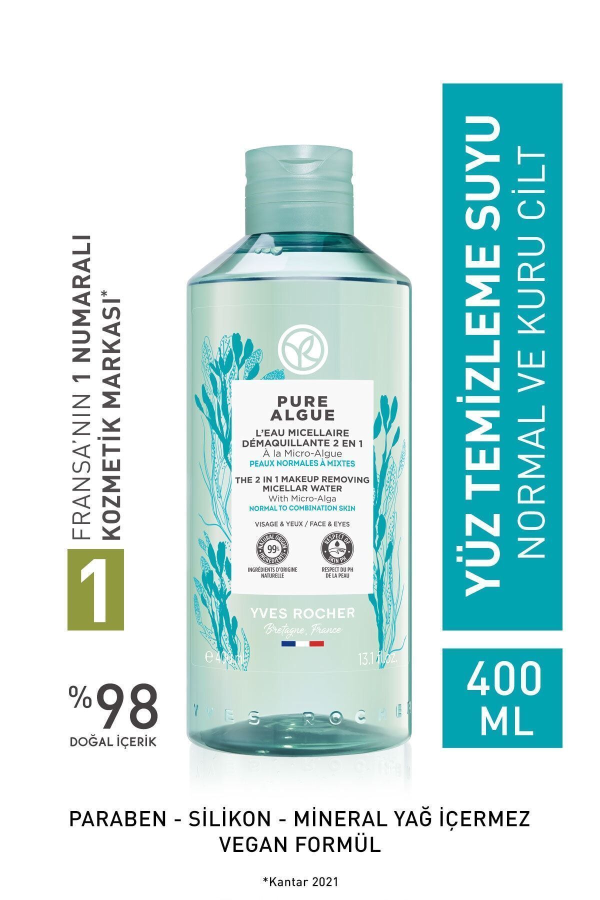 Yves Rocher Normal Ve Kuru Ciltler Için Pure Algue Prebiyotik Miseler Su-400 ml