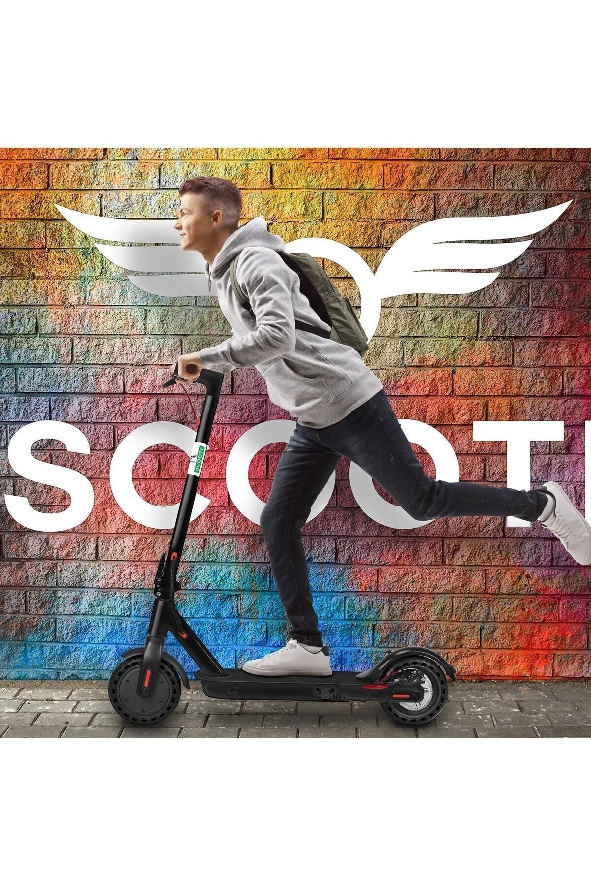 scooti Siyah Katlanabilir Farlı Elektrikli Scooter