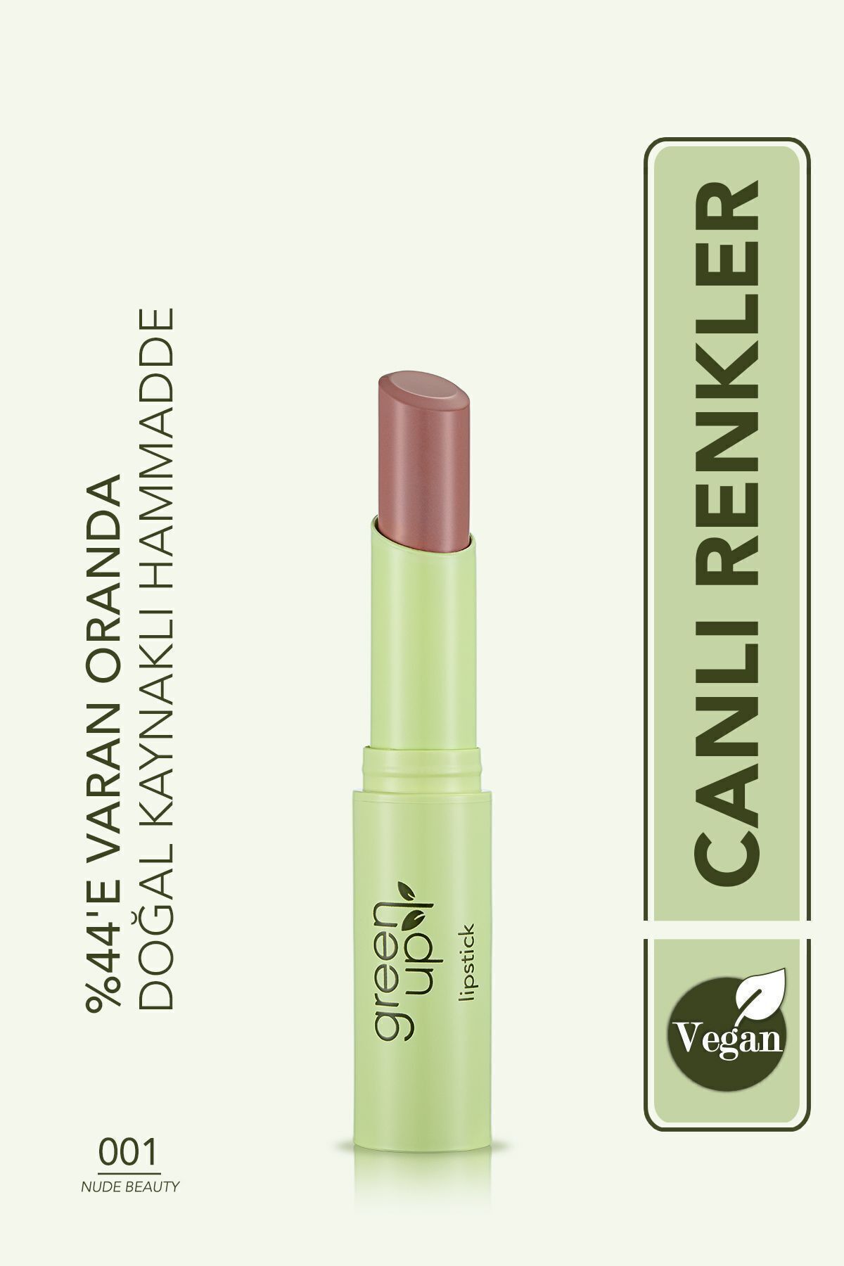 Flormar Kremsi Dokulu Yoğun Pigmentli Vegan Ruj - Green Up Lipstick -001 Nude Beauty-4251903322164