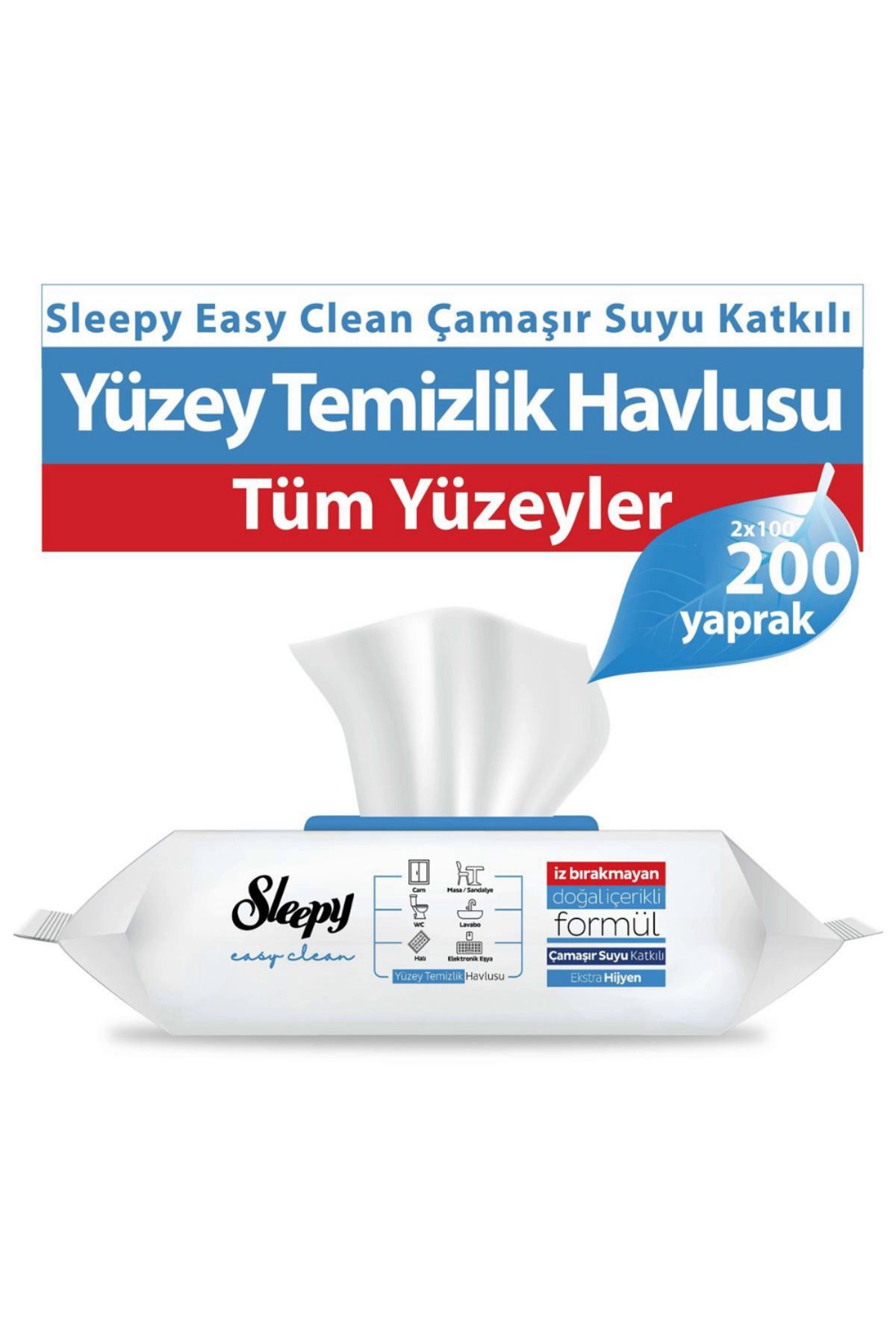 Sleepy Easy Clean Çamaşır Suyu Katkılı Yüzey Temizlik Havlusu 100 Yaprak 2 ADET