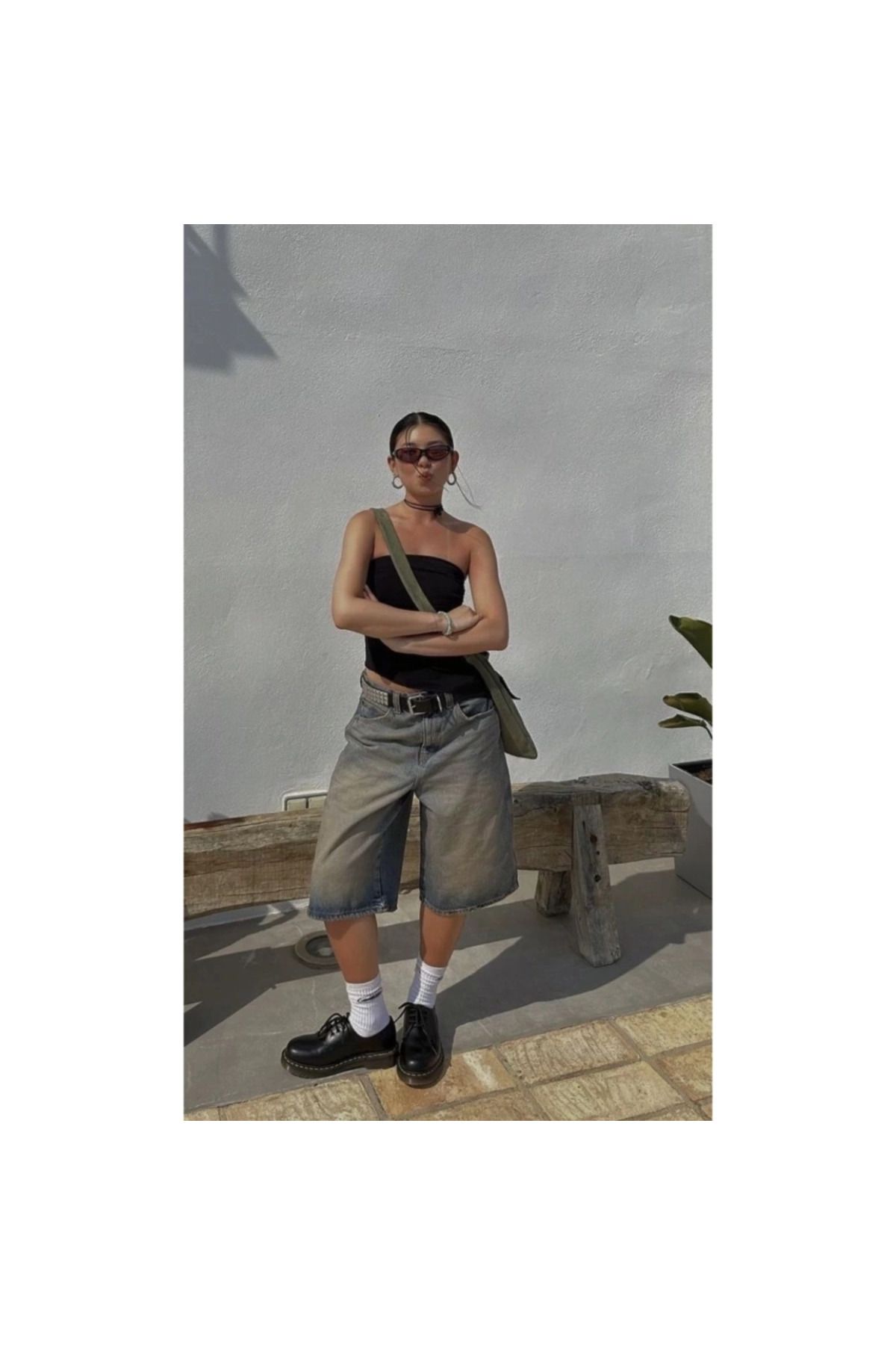 BİQ & TAQ BUTİK sarı eskitmeli şortolon y2k Baggy Şort