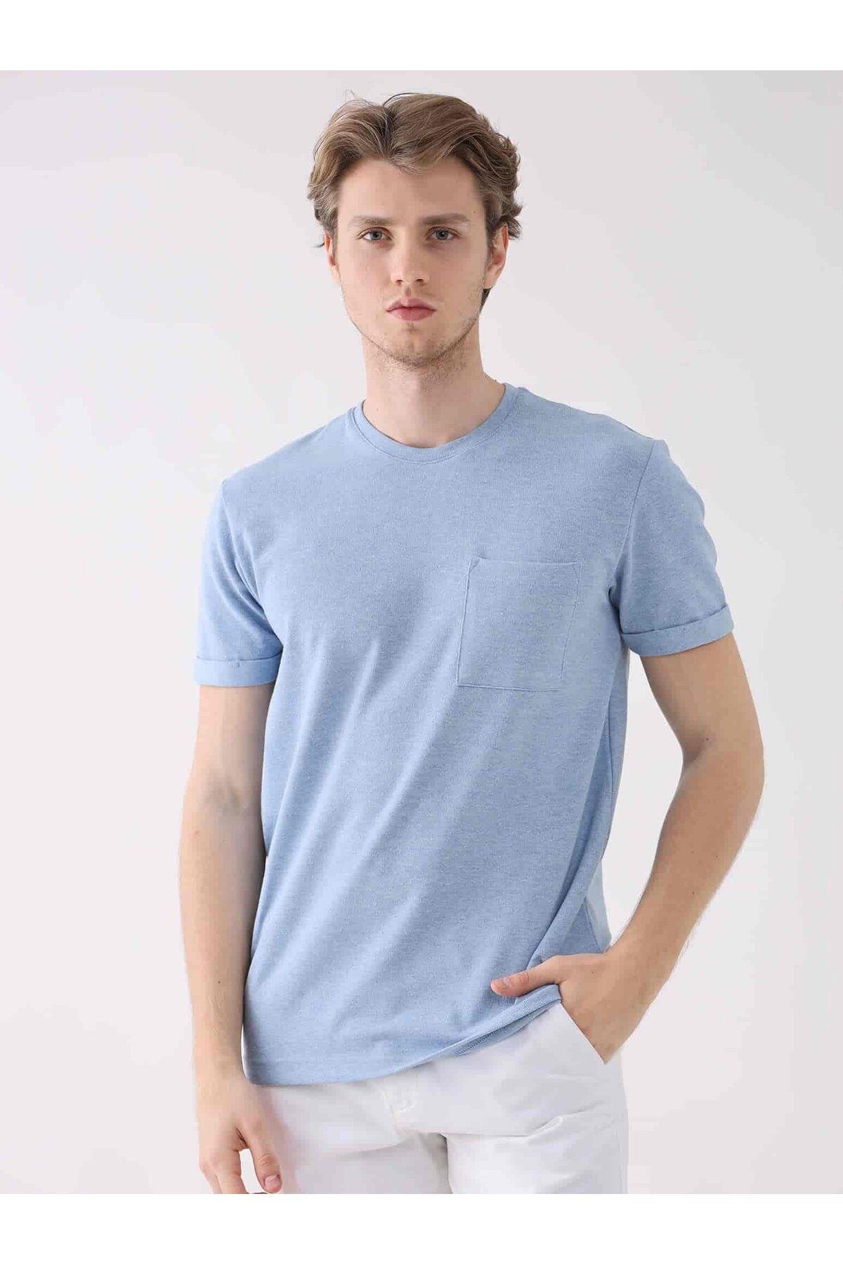 Dufy Açık Mavi Erkek Regular Fit Düz Bisiklet Yaka Tshirt - 94005