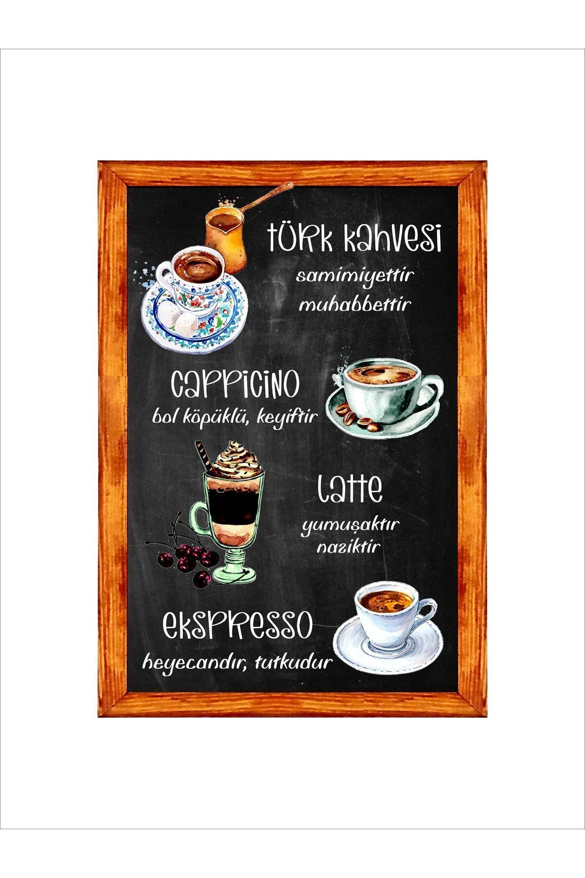 enmalife Kahve Kösesi Duvar Dekoru,,latte, Cappuccino, Ekspresso Ahşap Çerçeveli Tablo