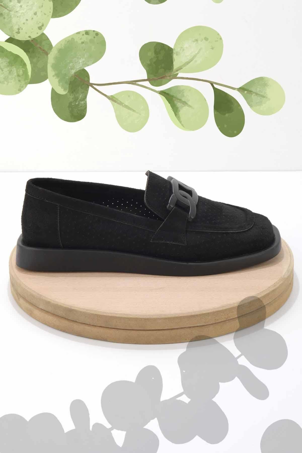 Bambi Siyah Süet Kadın Loafer Ayakkabı K01225604002