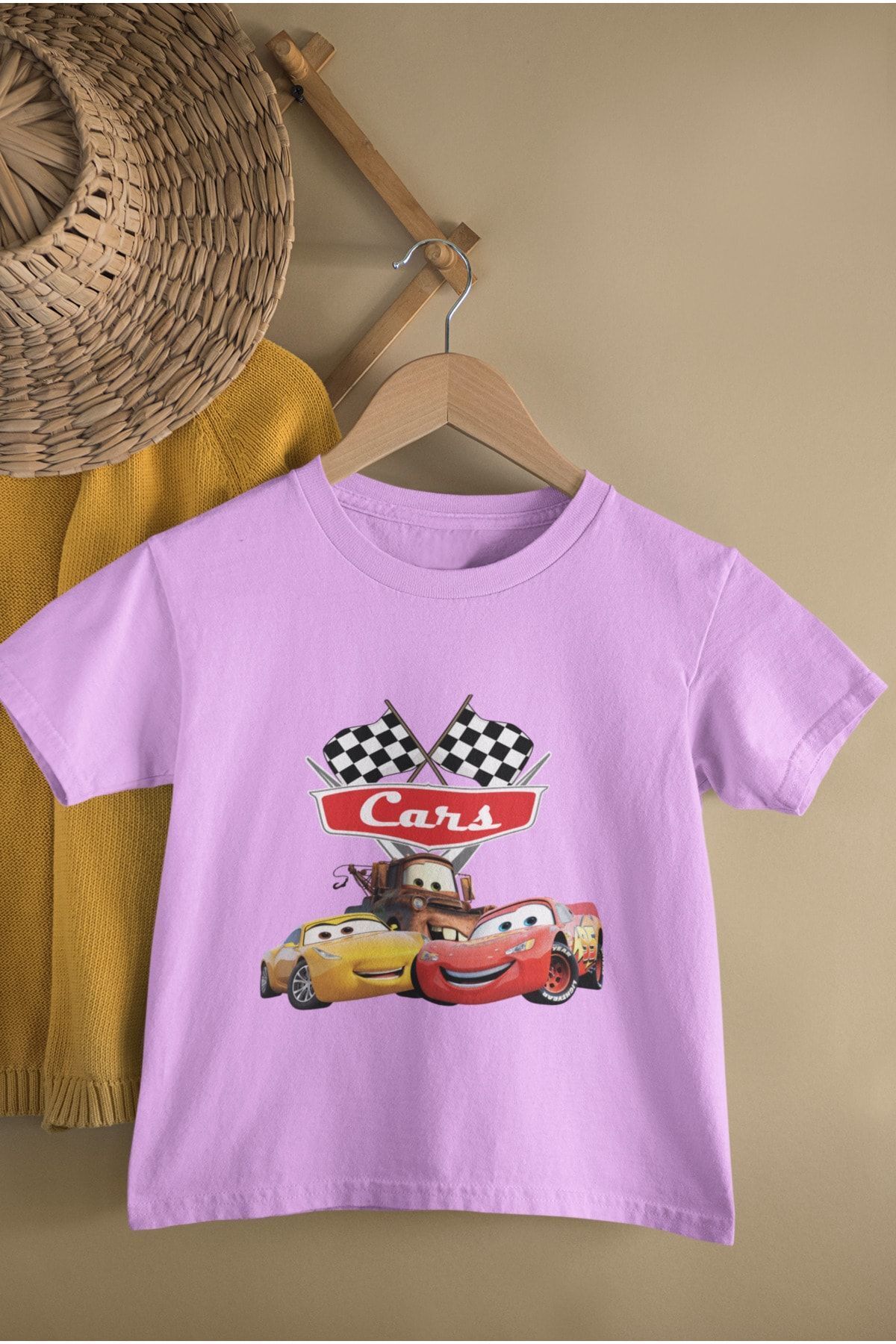 Fuddy Moda Unisex Çocuk Arabalar Baskılı Tişört, Cars Yazılı Bebek T-shirt