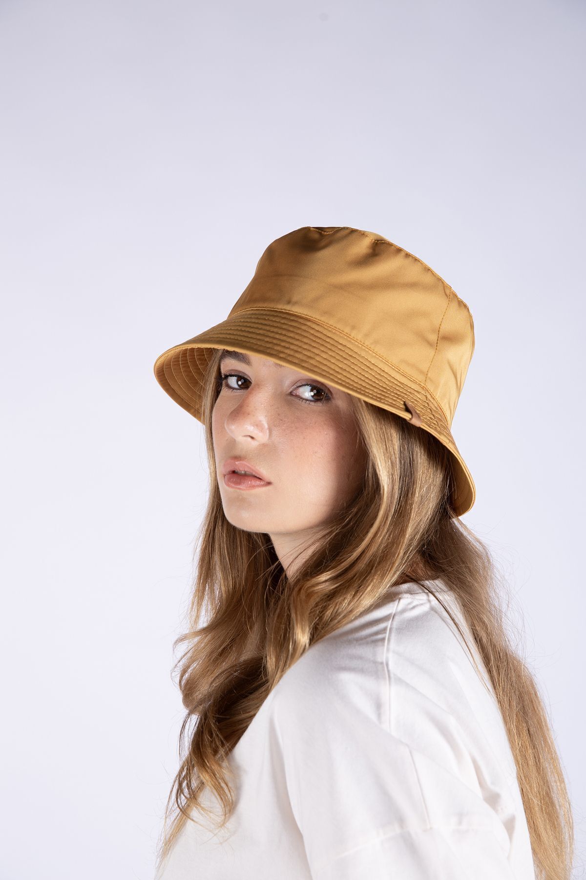 Nordbron Unisex Hardal Moena Deri Etiket Detaylı Bucket Şapka Pamuklu Iç Astar Ter Bantlı Logolu Kova