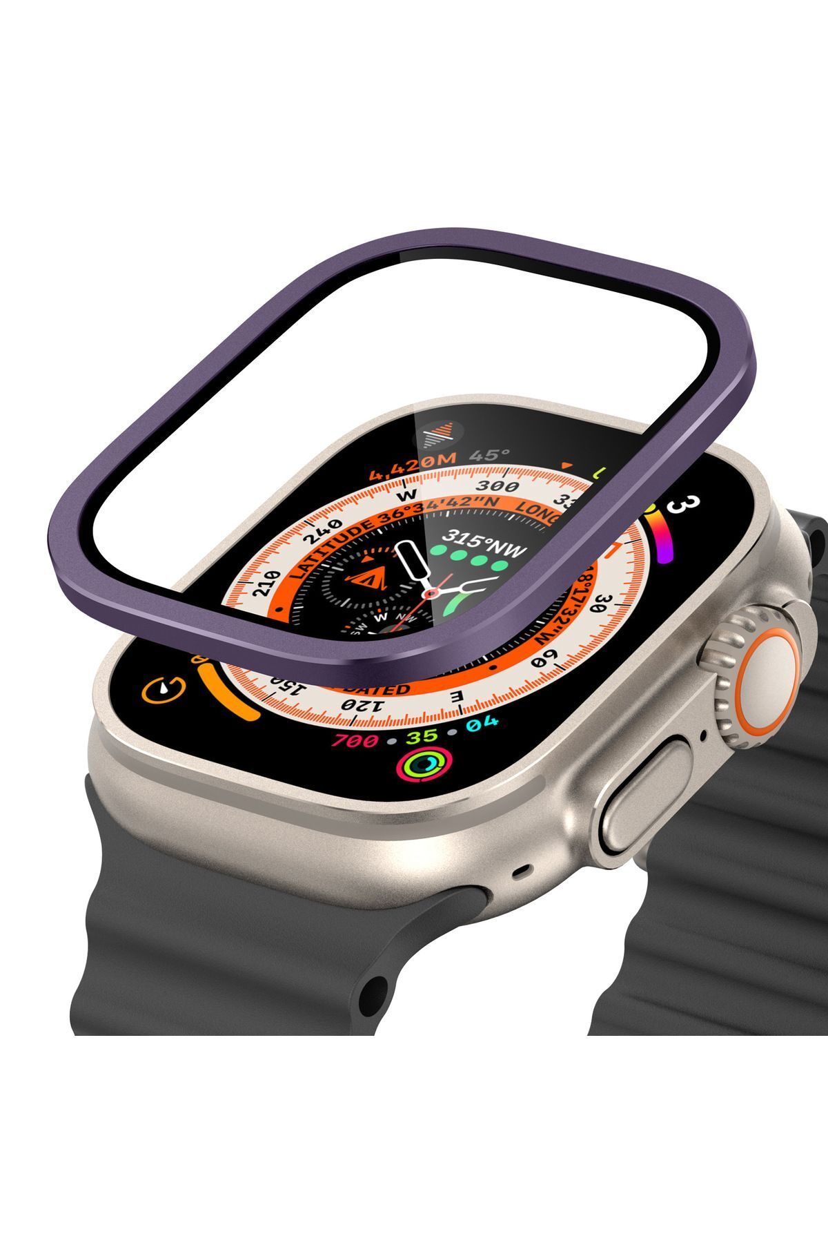 CONOCER Watch Ultra 49 Mm Uyumlu Metal Çerçeveli Renkli Ekran Koruyucu Temperli Cam Üstün Koruma