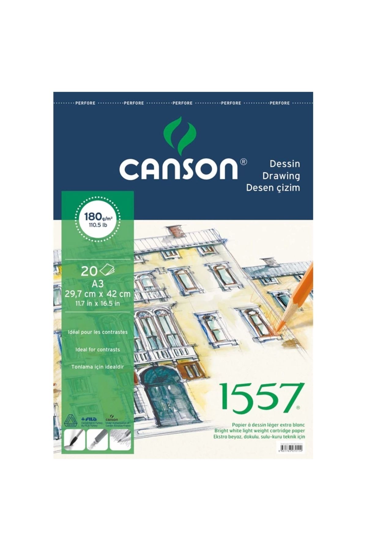 Canson A3 1557 Resim Ve Çizim Defteri 180gr. 20 Yp. Fcns18020a3us