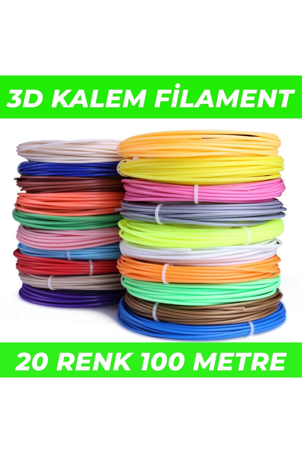 Microzey 20 Renk 5 Metre 3D Kalem Pla Filament-100 Metre-3D Pen Filamenti