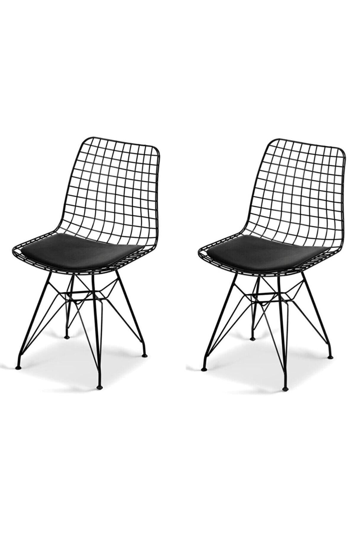 MSY TİCARET 2'li Siyah Eko Tel Sandalye-mutfak Sandalyesi-metal Sandalye-çalışma Sandalyesi-cafe &salon Sandalye