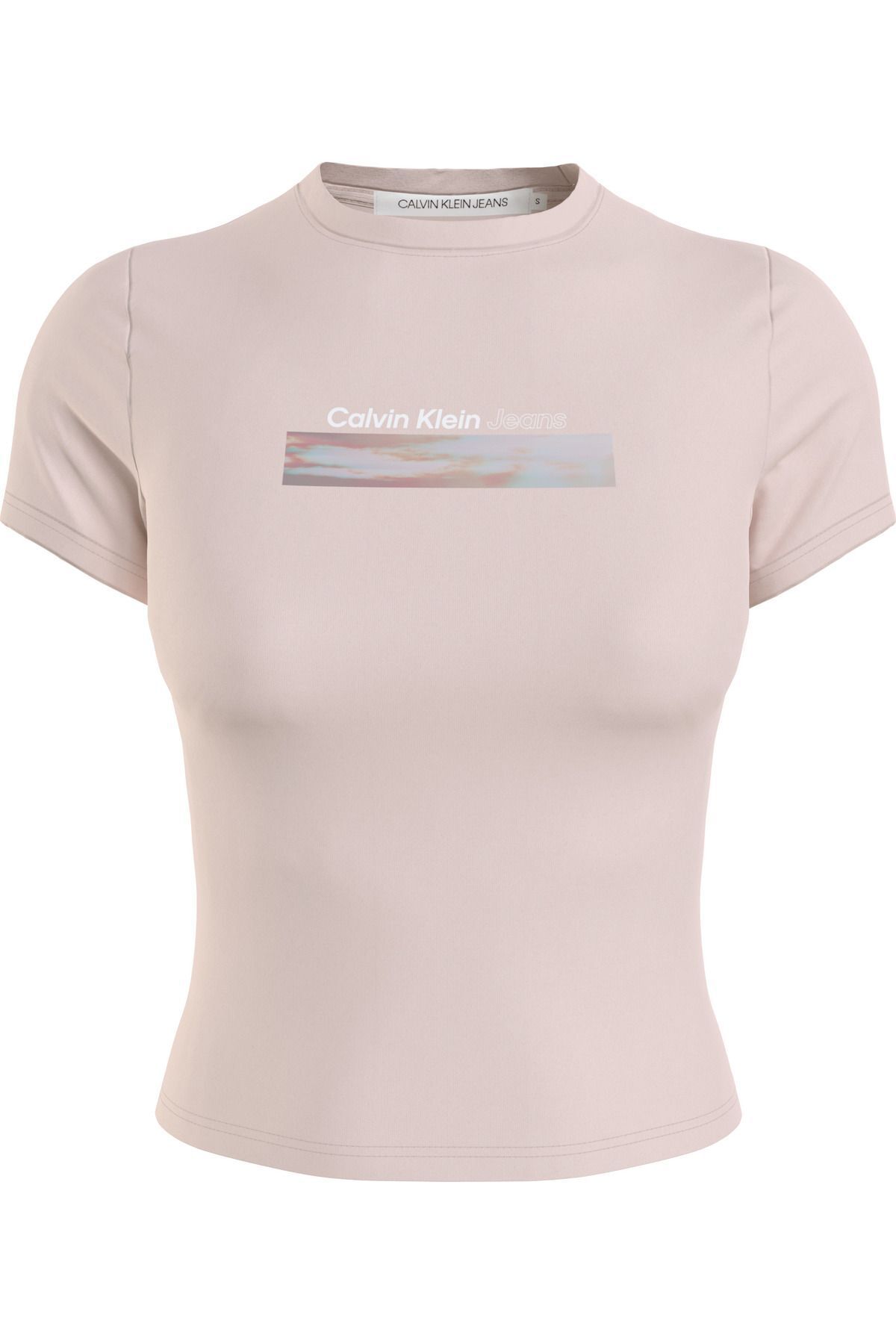 Calvin Klein Kadın Marka Logolu Pamuklu Bisiklet Yakalı Dar Kesimli Crop Günlük Kullanıma Uygun Pembe T-Shirt J20
