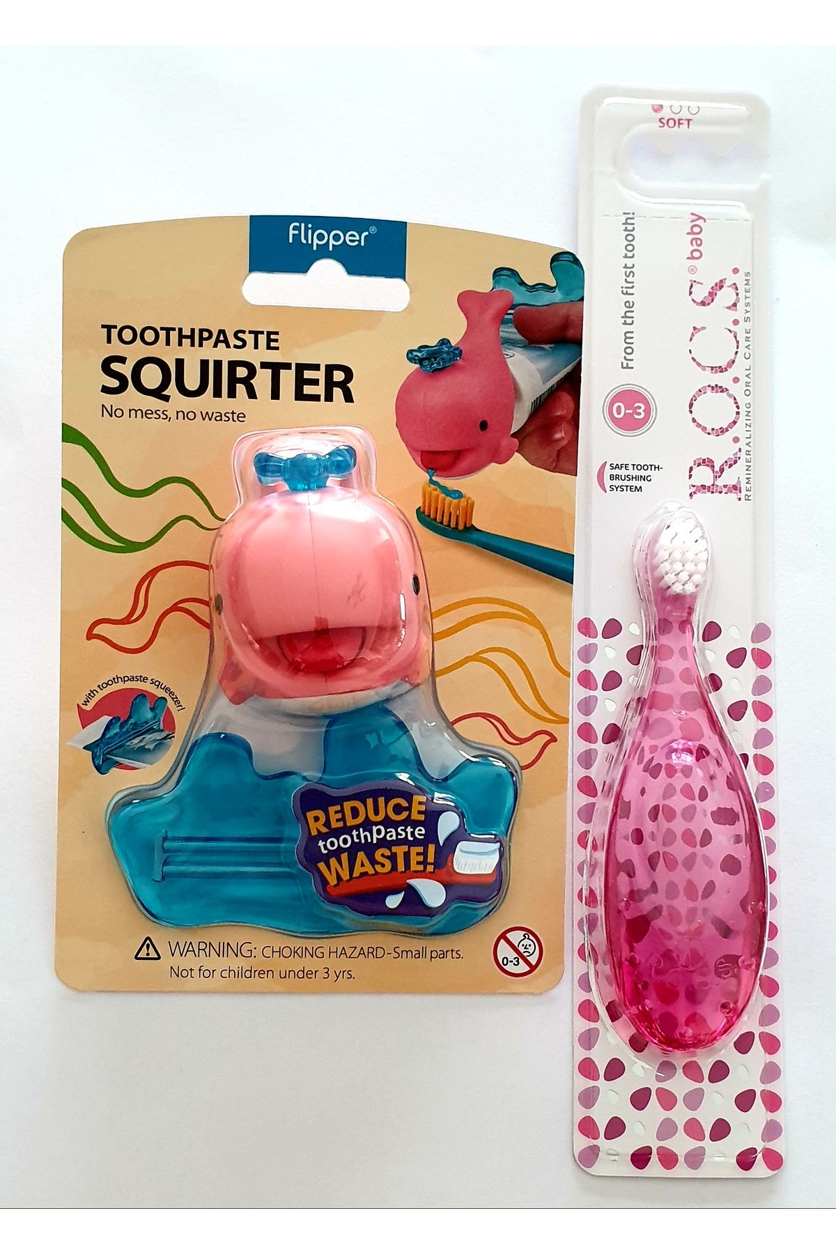 R.O.C.S. Rocs Flipper Pembe Balina Macun Sıkacağı ve 0-3 Yaş Pembe Diş Fırça Set