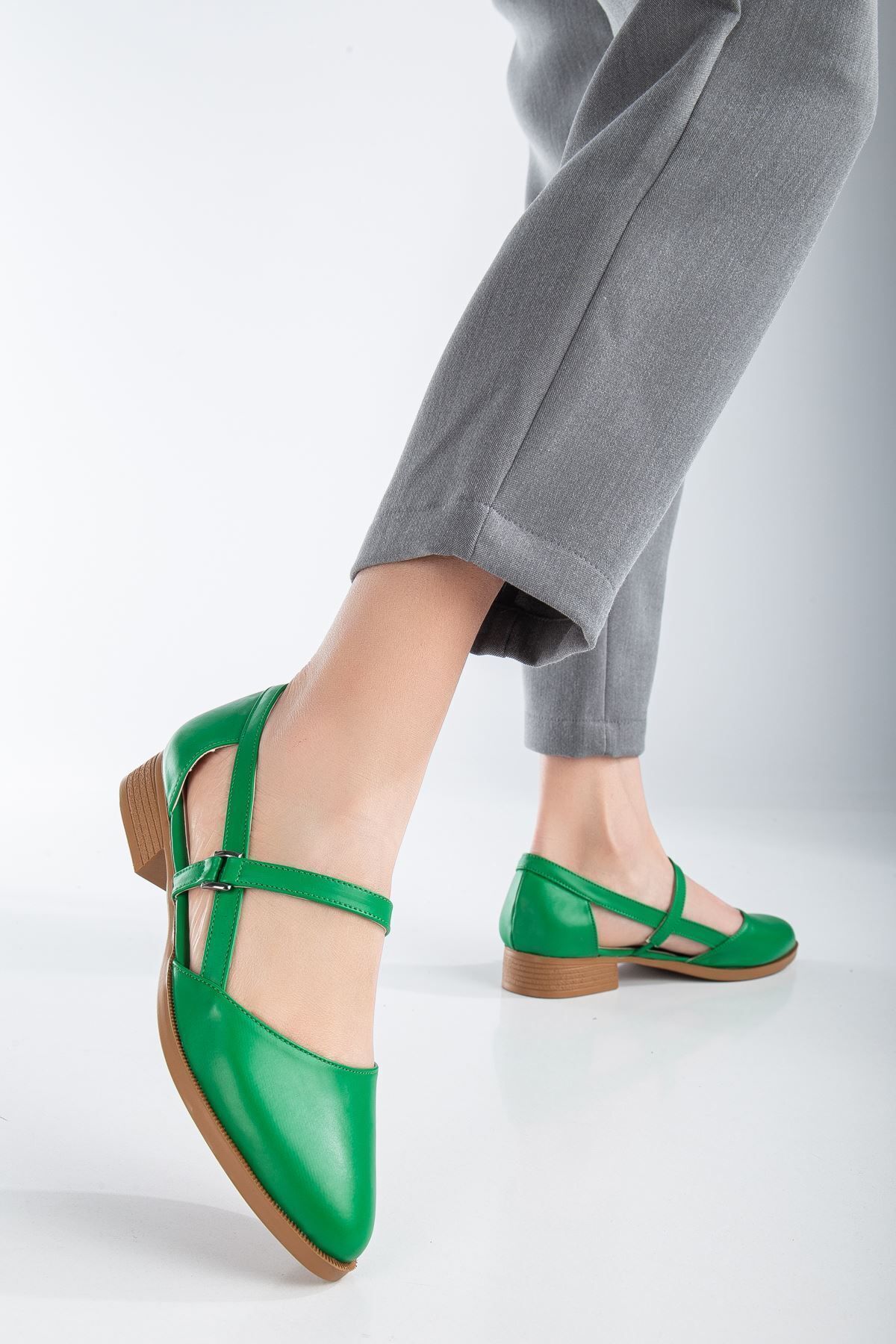 MaskButik Mary Kısa Topuk Ayakkabı Yeşil