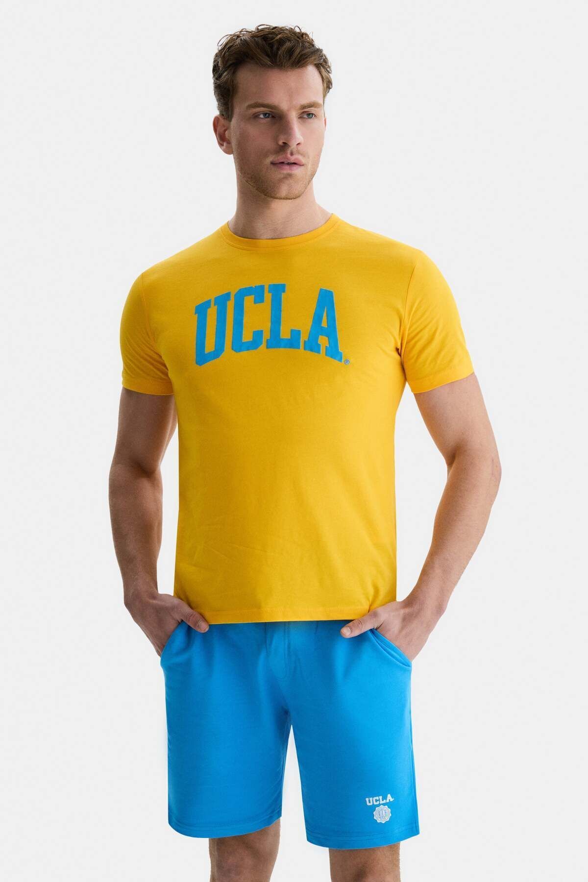 Ucla Culver Sarı Bisiklet Yaka Baskılı Erkek Tshirt