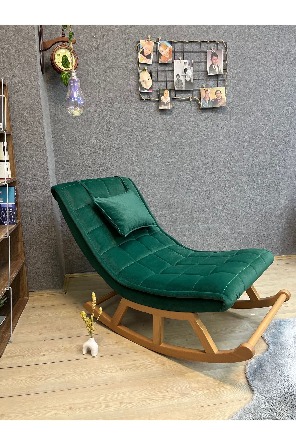 Asedia Miskin Naturel Yeşil Ahşap Sallanan Sandalye Dinlenme Emzirme Baba Tv Okuma Babalar Günü Hediyesi