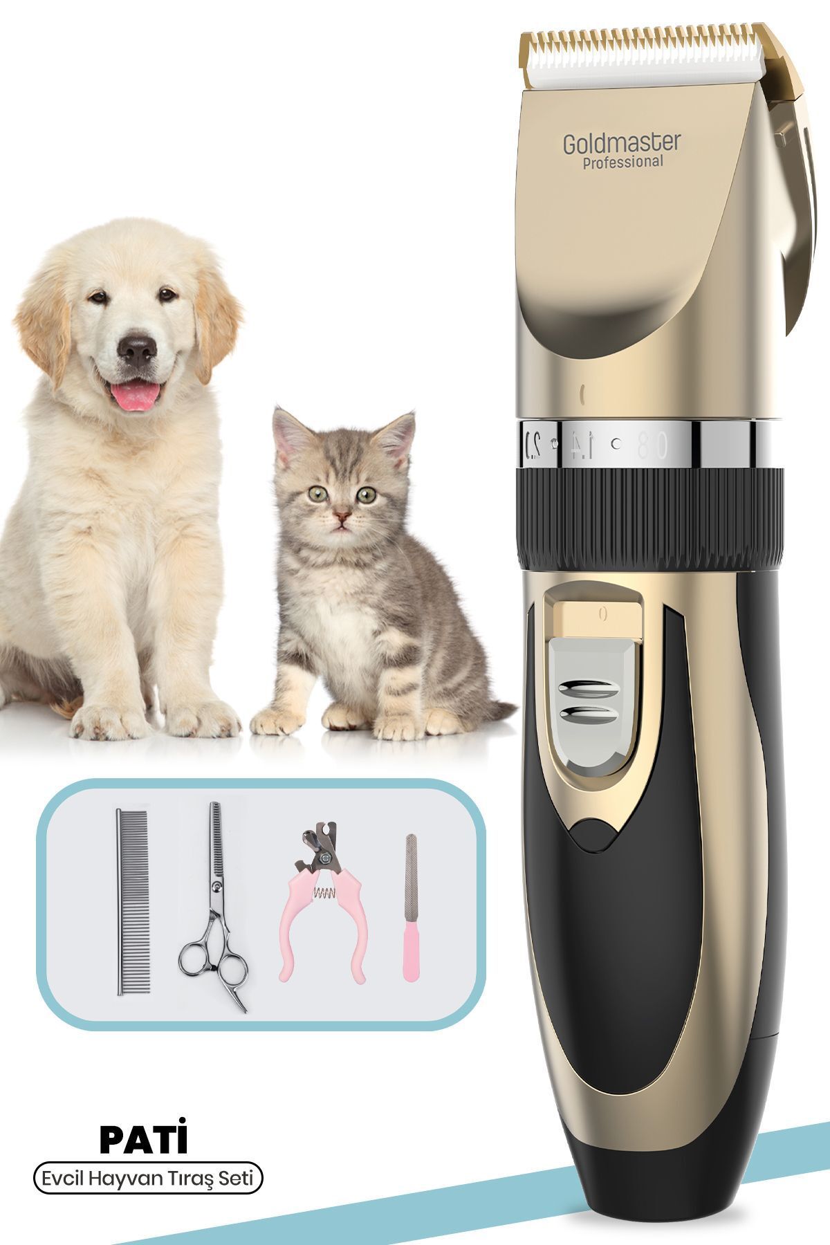 GoldMaster Pati 10in1 Şarjlı Kedi Köpek Tıraş Makinesi Pet Evcil Hayvan Tüy Ve Çelik Kesme Aparatlı