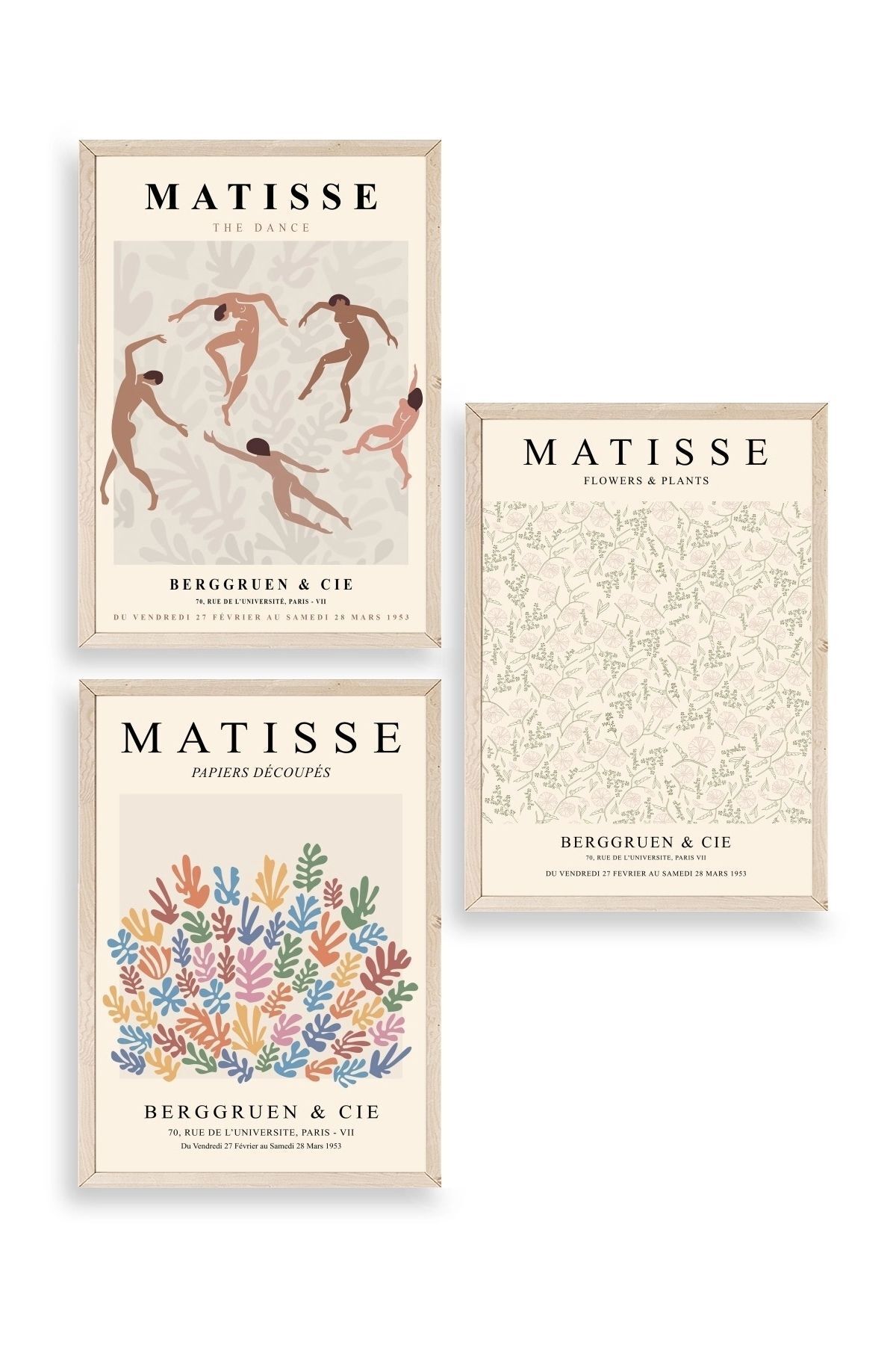 Hediyenikap Matisse Üçlü Ahşap Çerçeveli Tablo