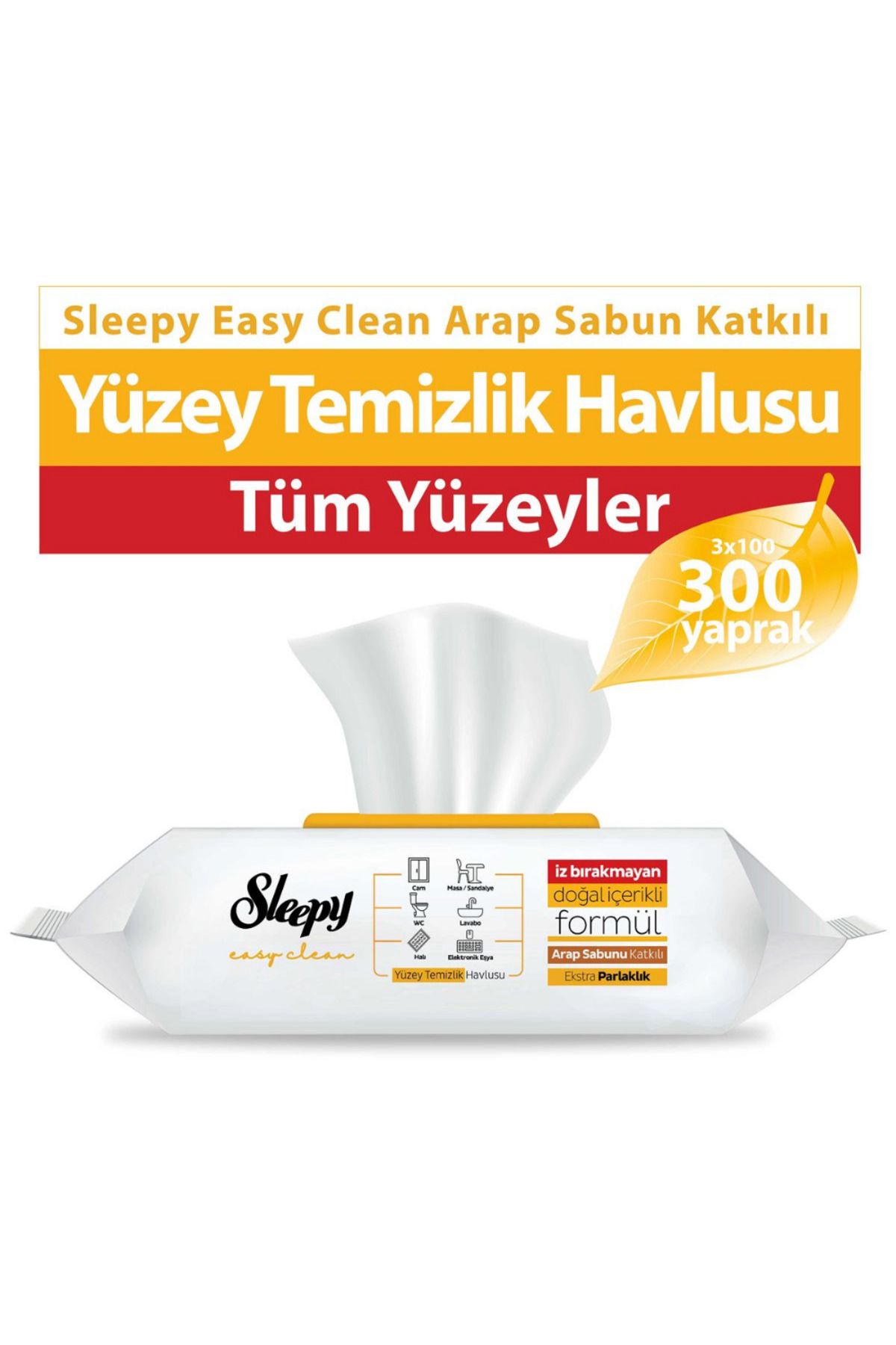 Sleepy Easy Clean Arap Sabunu Katkılı Yüzey Temizlik Havlusu 100 Yaprak 3'lü