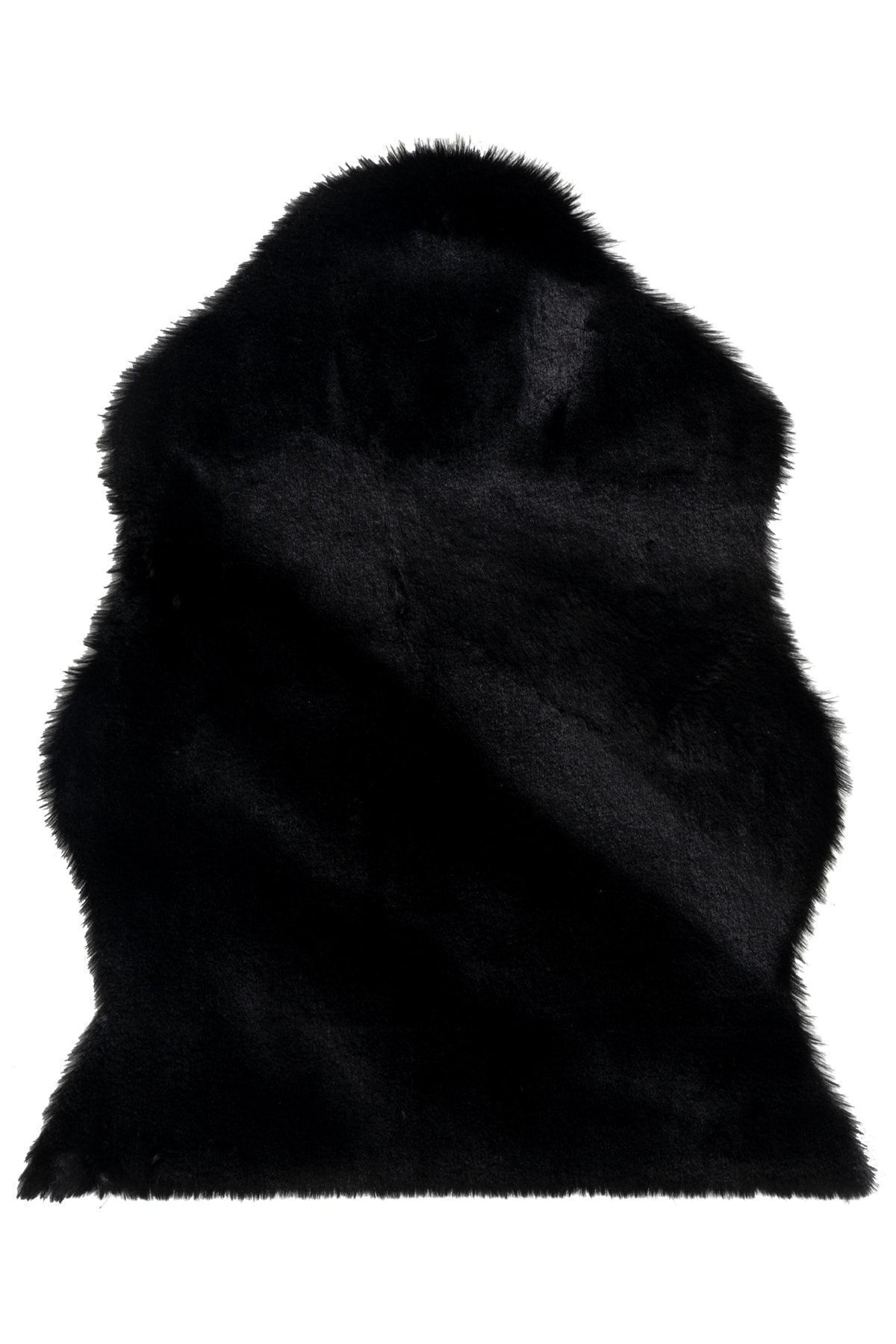Cool Halı Eko Mollis New Tekli Siyah Uzun Tüylü Yumuşak Yıkanabilir Kürk Peluş Suni Post Halı