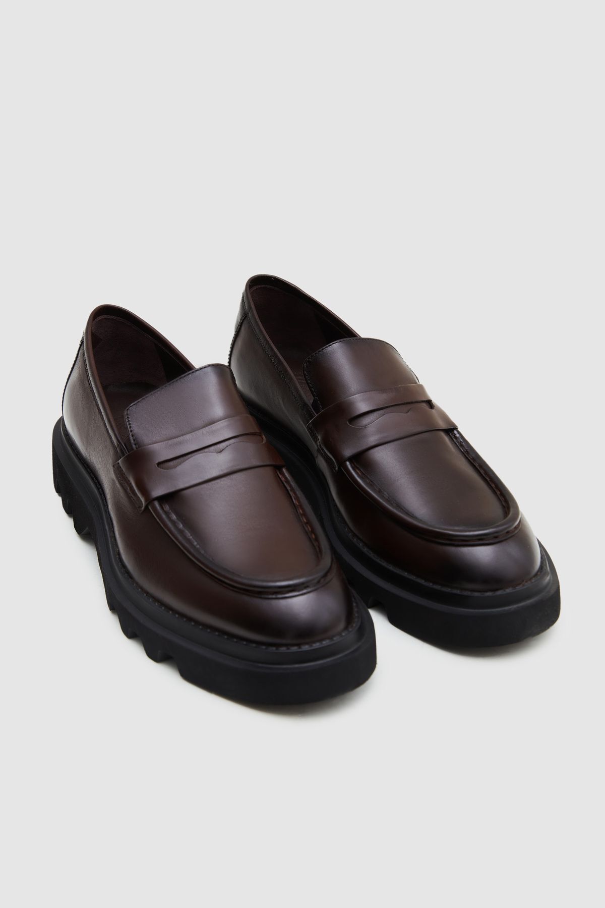 D'S Damat Kahverengi Bant Detaylı Deri Loafer Ayakkabı