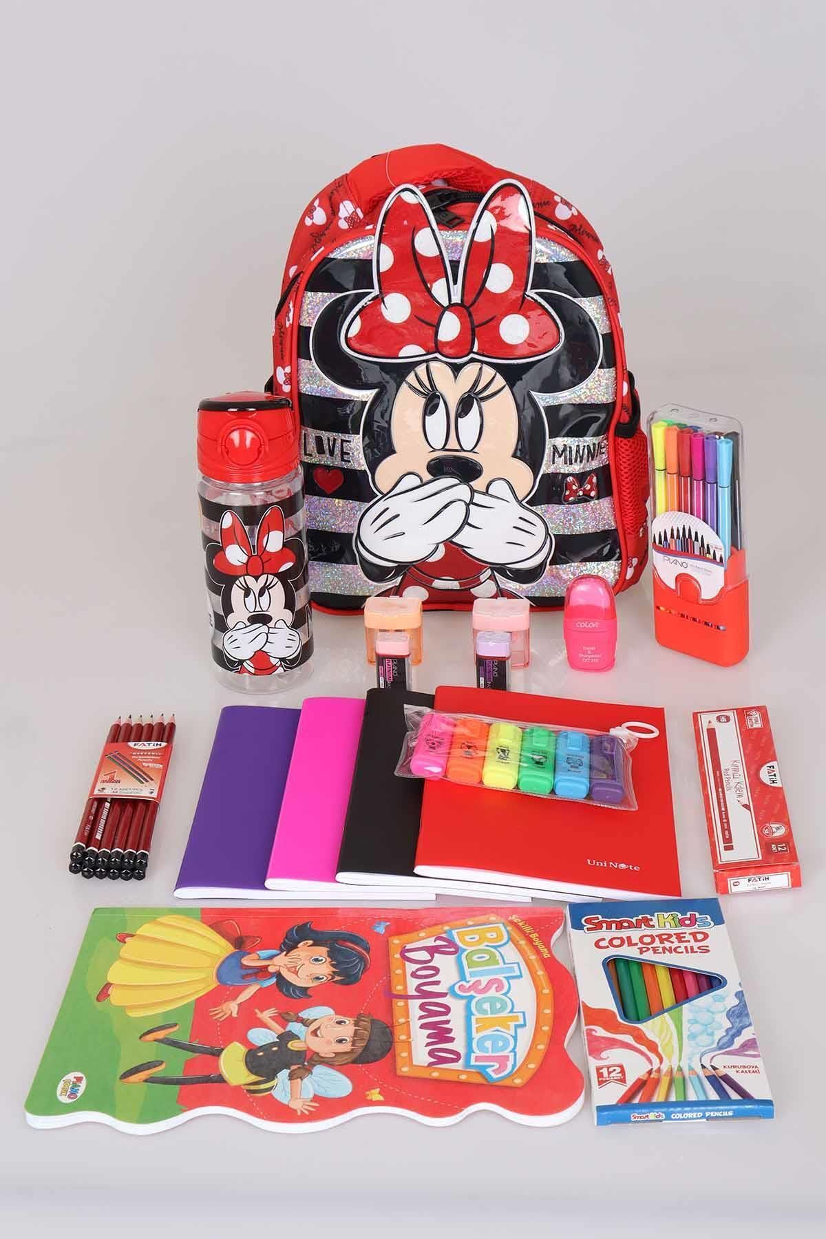 DİSNEY LİSANSLI MINNIE MOUSE ANAOKULU ÇANTASI ,TRITAN MATARA 500 ML VE KIRTASİYE SETİ