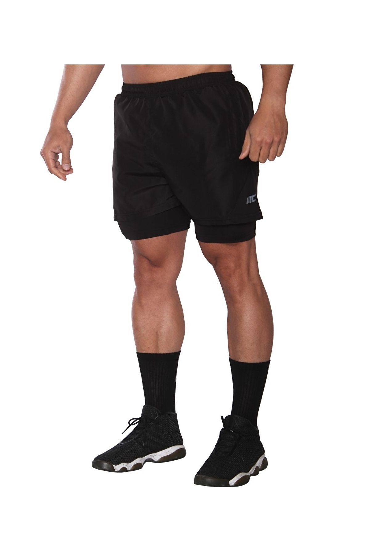 MUSCLECLOTH Training 2 In 1 Erkek Taytlı Şort Siyah
