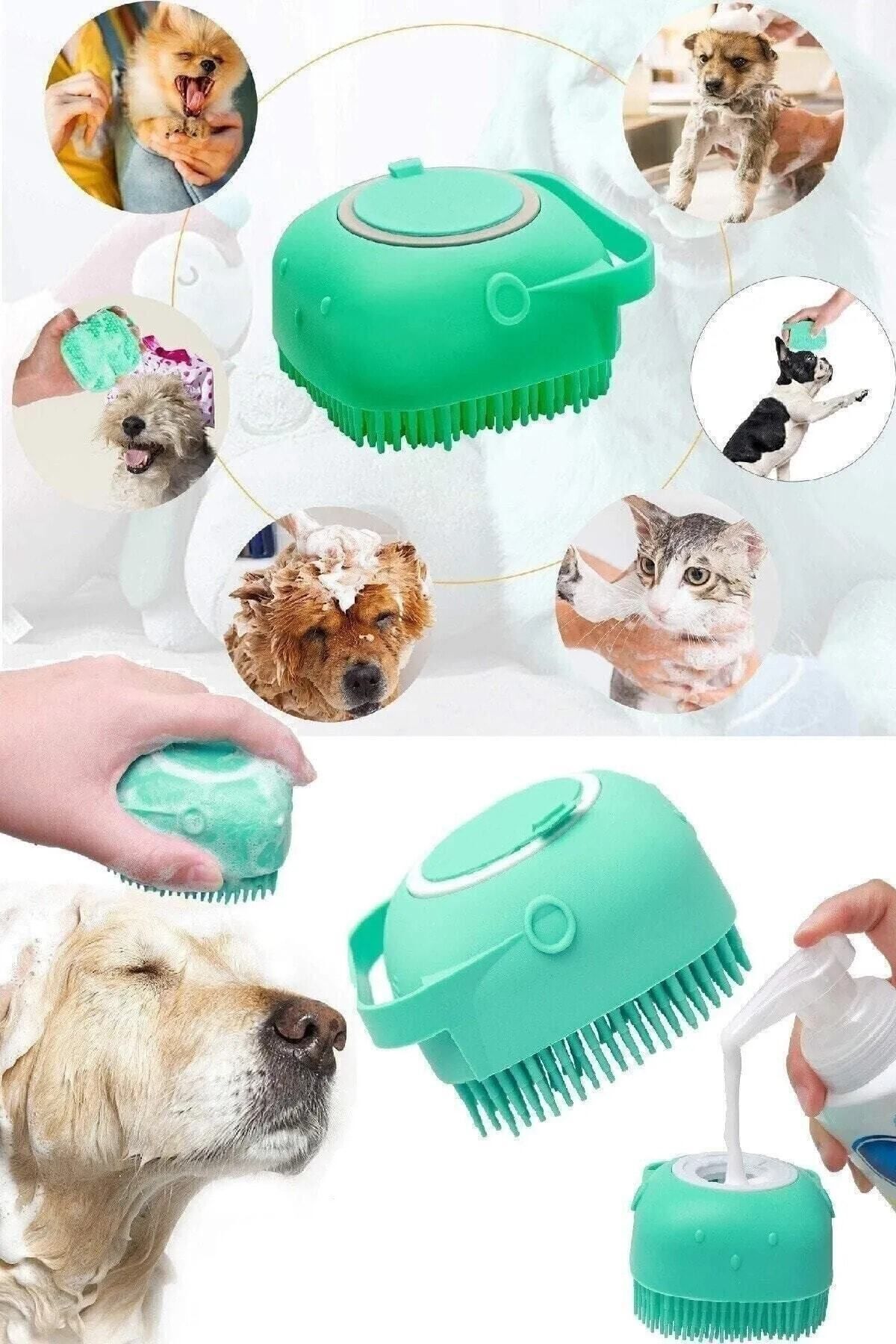 PETLİLOVE Şampuan Hazneli Kedi Ve Köpek Evcil Hayvan Yıkama Fırçası Silikon Evcil Hayvan Banyo Lifi