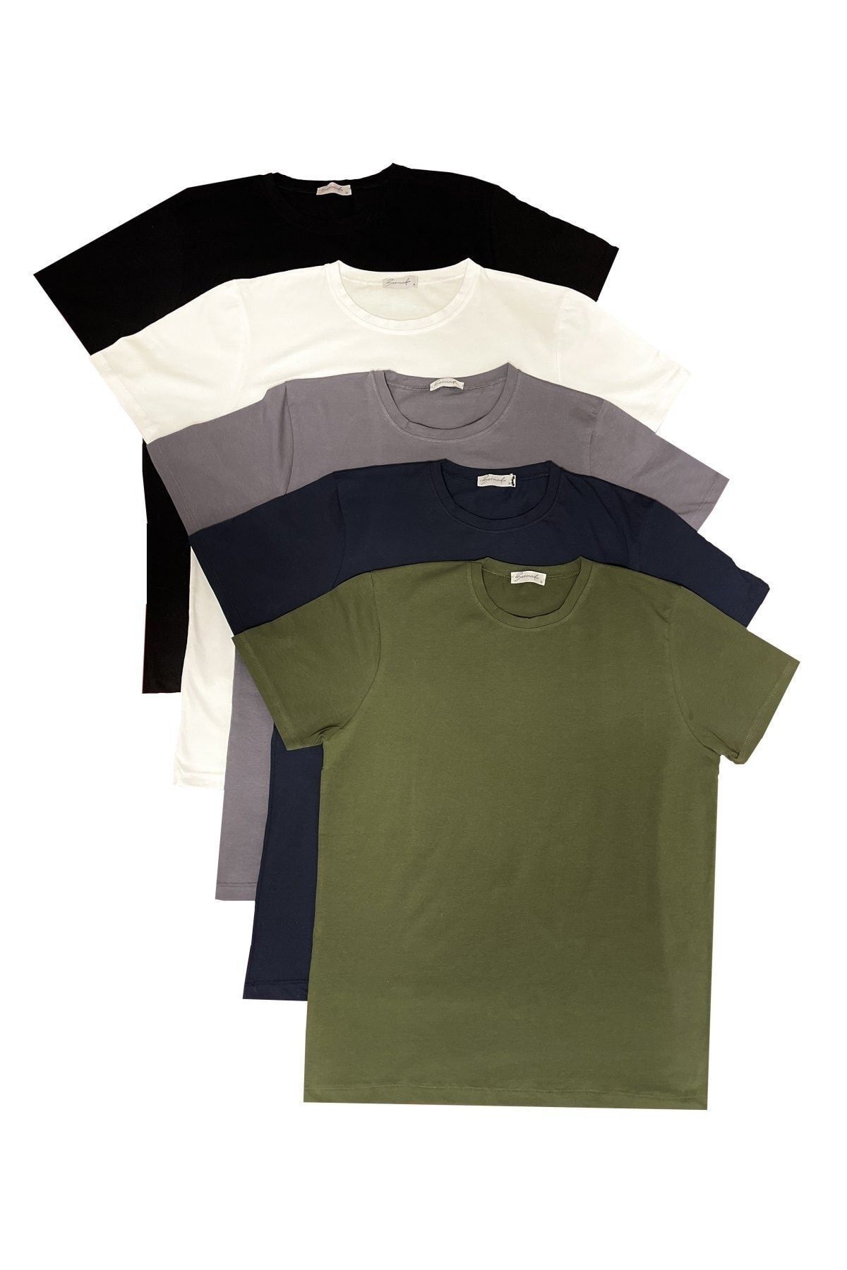 Betimoda Erkek Slim Fit Dar Kesim Bisiklet Yaka Kısa Kol Pamuklu 5'li Tişört Paketi