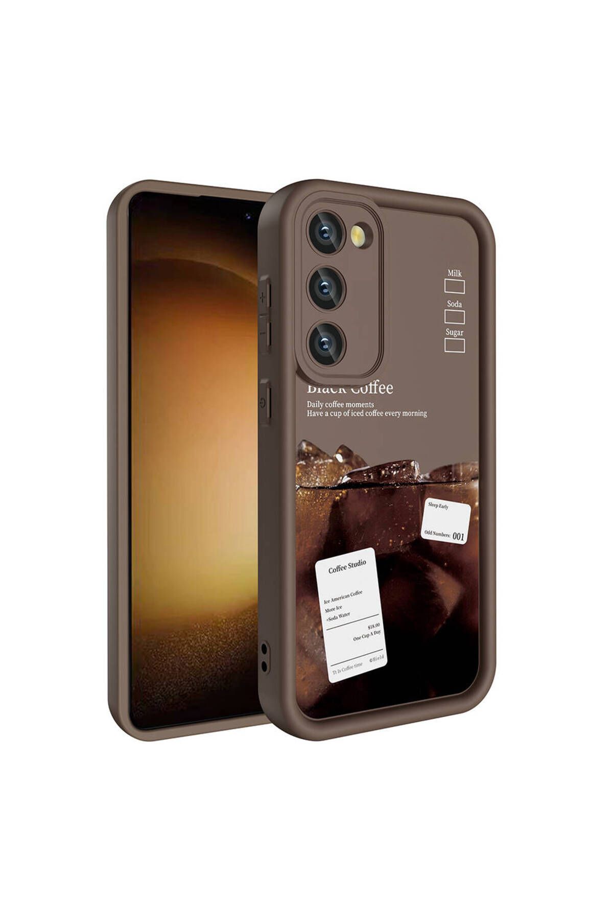 m.tk moveteck Samsung Galaxy S21 Fe Kılıf Yumuşak Renkli Lansman Silikon Coffe Desenli 3d Çıkıntılı Kenarlı Koruma