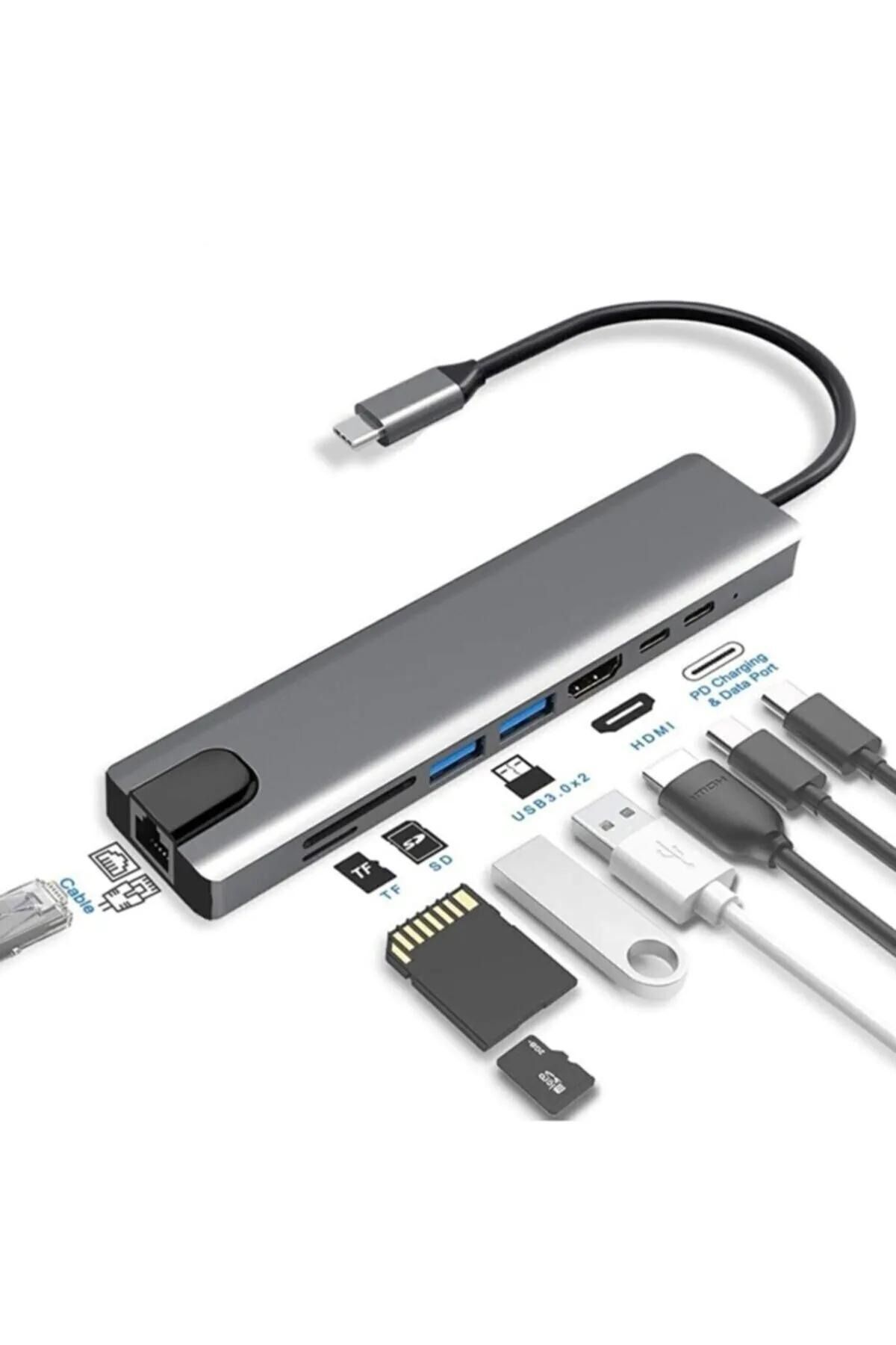 Favors Macbook Pro Air Usb Type-c Hub Dönüştürücü Çoklayıcı Usb Hdmi, Tf, Sd, Pd, Ethernet