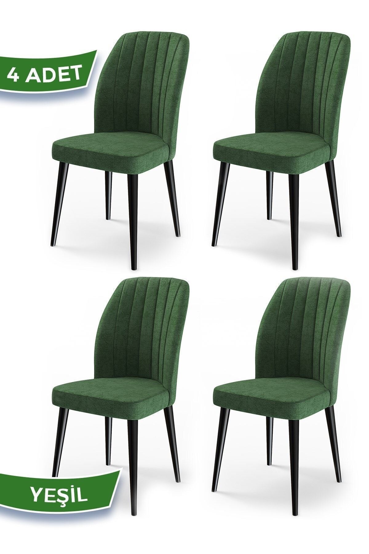 Canisa Etra Serisi Üst Kalite Yemek Odası Sandalyesi 4 Adet Yeşil Sandalye Siyah Gürgen Ayaklı