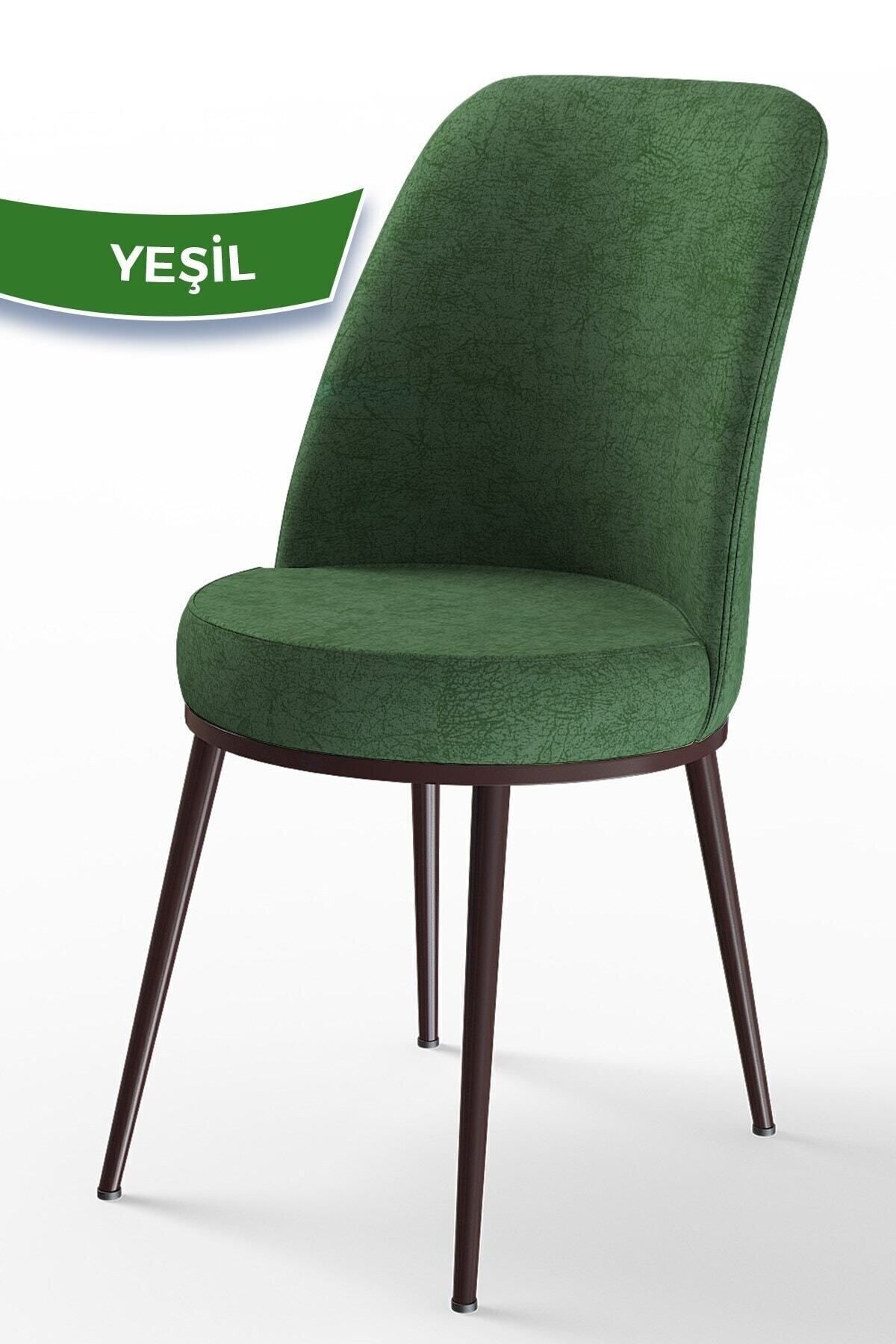 Canisa Dexa Serisi, Üst Kalite Mutfak Sandalyesi, Haki Yeşili Sandalye, Metal Kahverengi Iskeletli