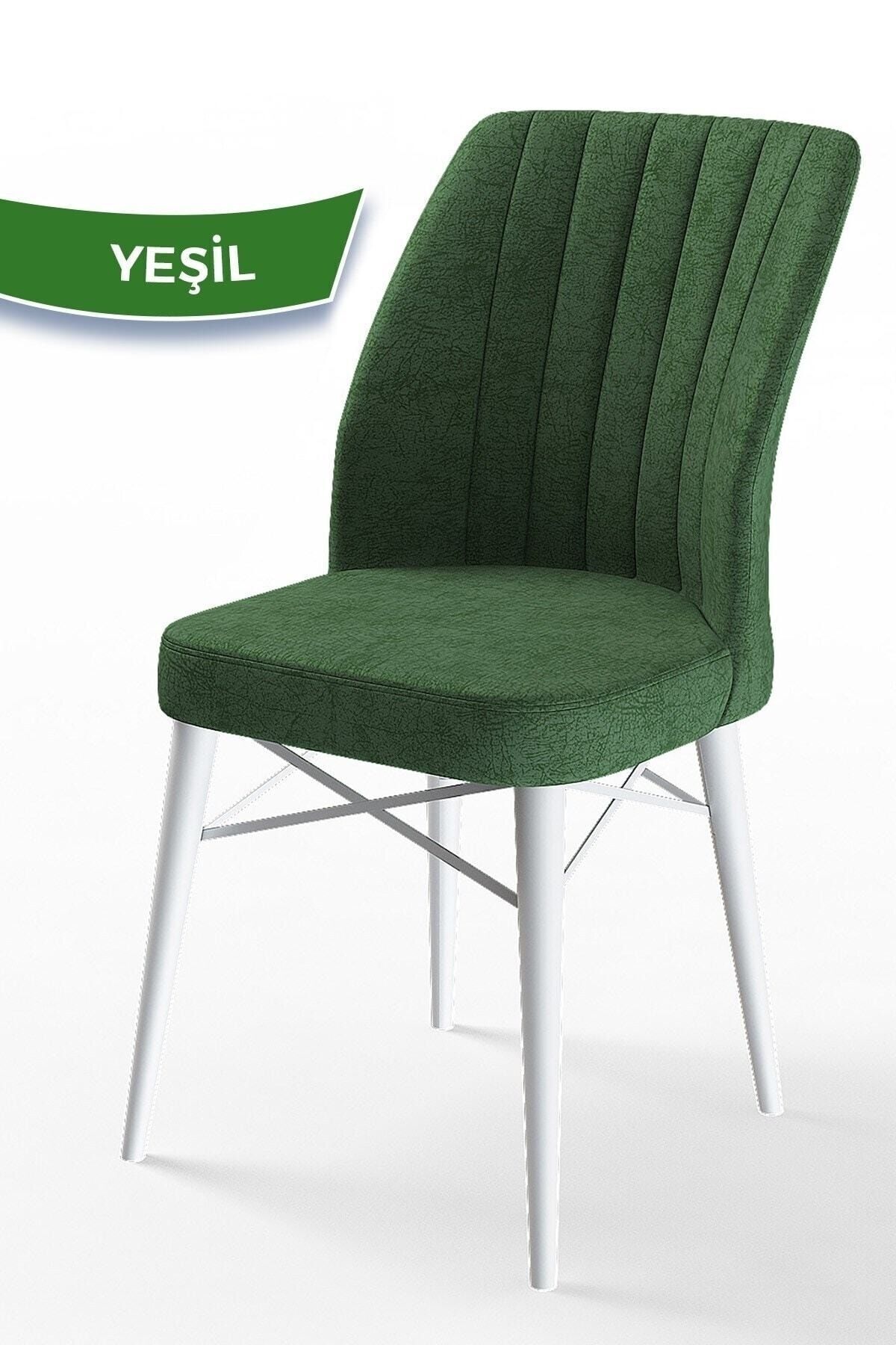 Canisa Concept Flex Serisi, Üst Kalite Mutfak Sandalyesi, Gürgen Beyaz Ahşap Ayak, Haki Yeşil Sandalye