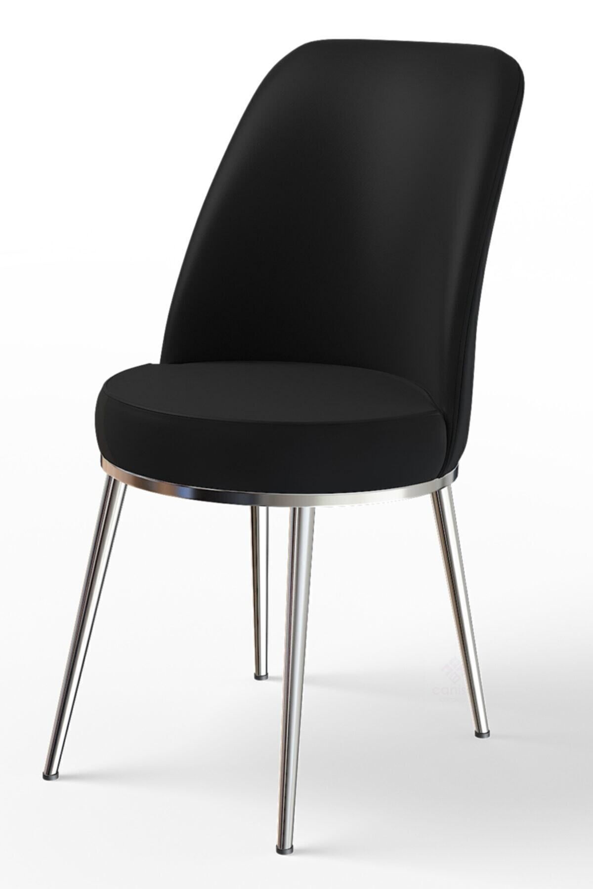 Canisa Concept Dexa Serisi Siyah Renk Sandalye Mutfak Sandalyesi, Yemek Sandalyesi Ayaklar Parlak Krom