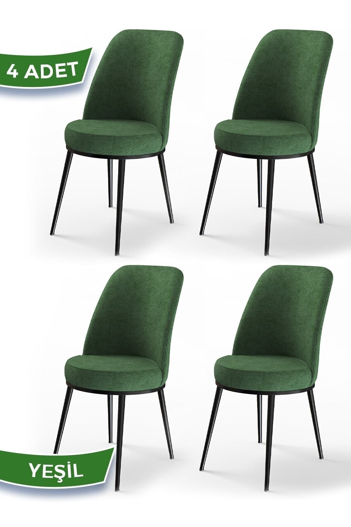 Canisa Dexa Serisi,üst Kalite Mutfak Sandalyesi,4 Adet Sandalye,haki Yeşil Sandalye,metal Siyah Iskeletli