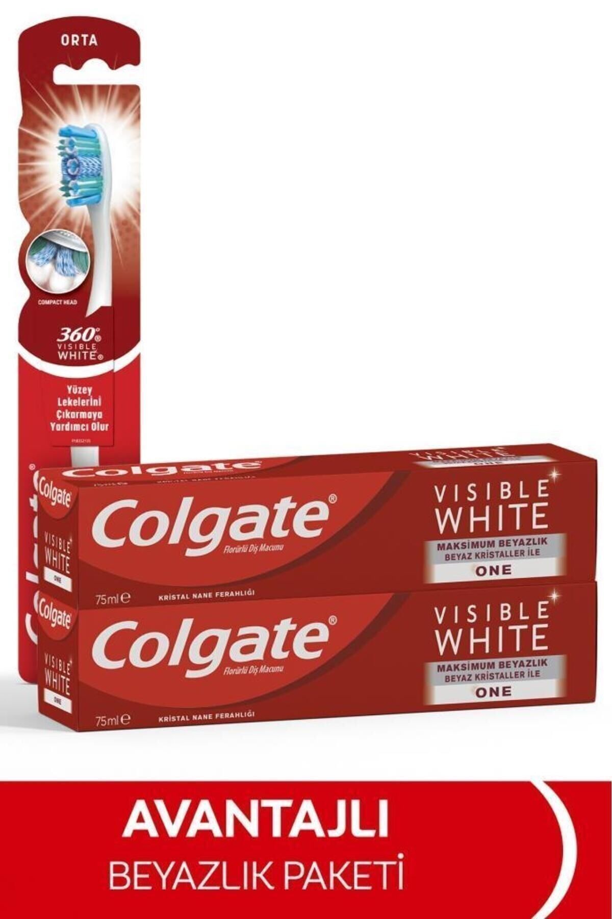 Colgate Visible White Maksimum Beyazlık Diş Macunu 75 ml X2 Adet, 360 Visible White Orta Diş Fırçası